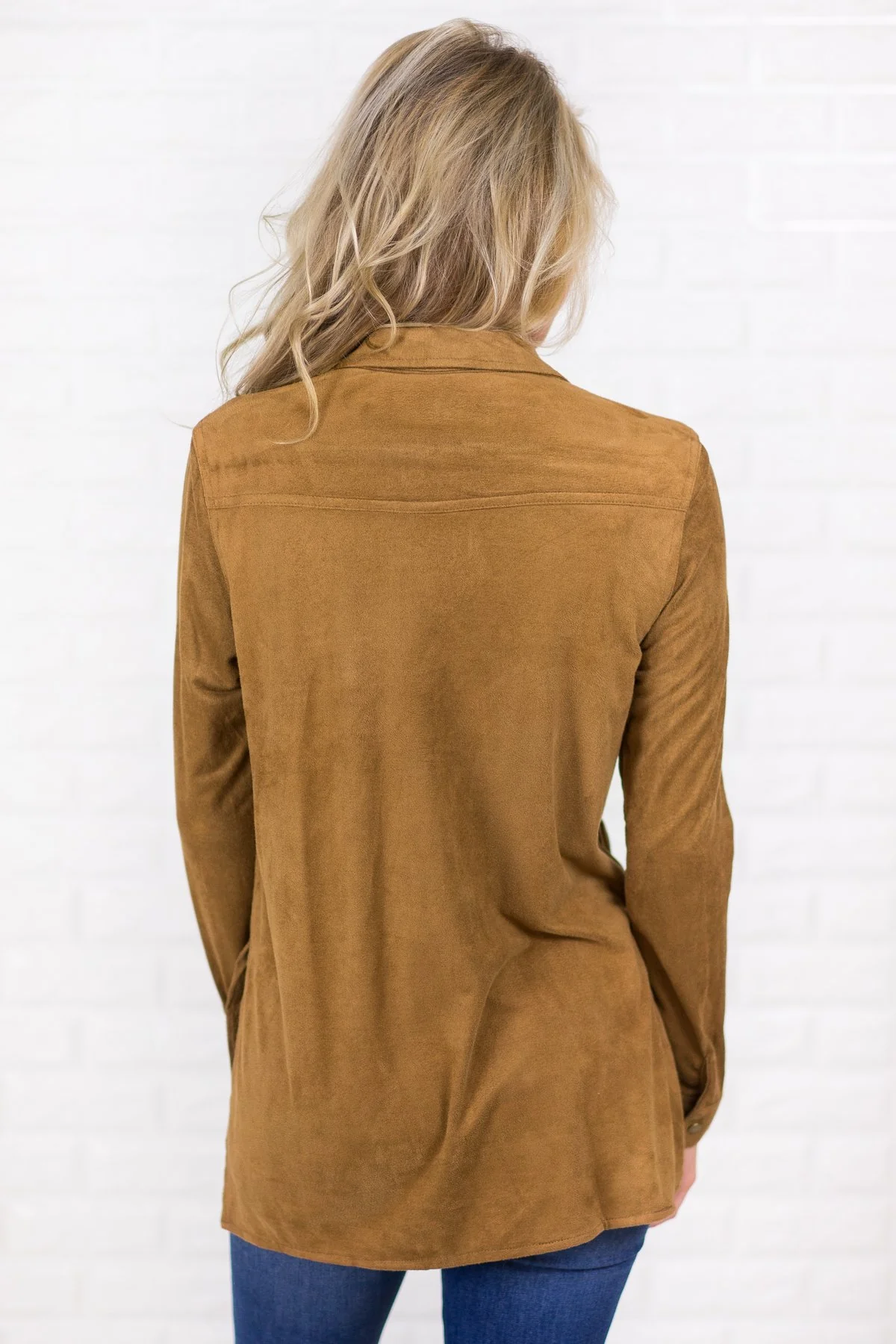 Tan Suede Button Up Top - Image 5