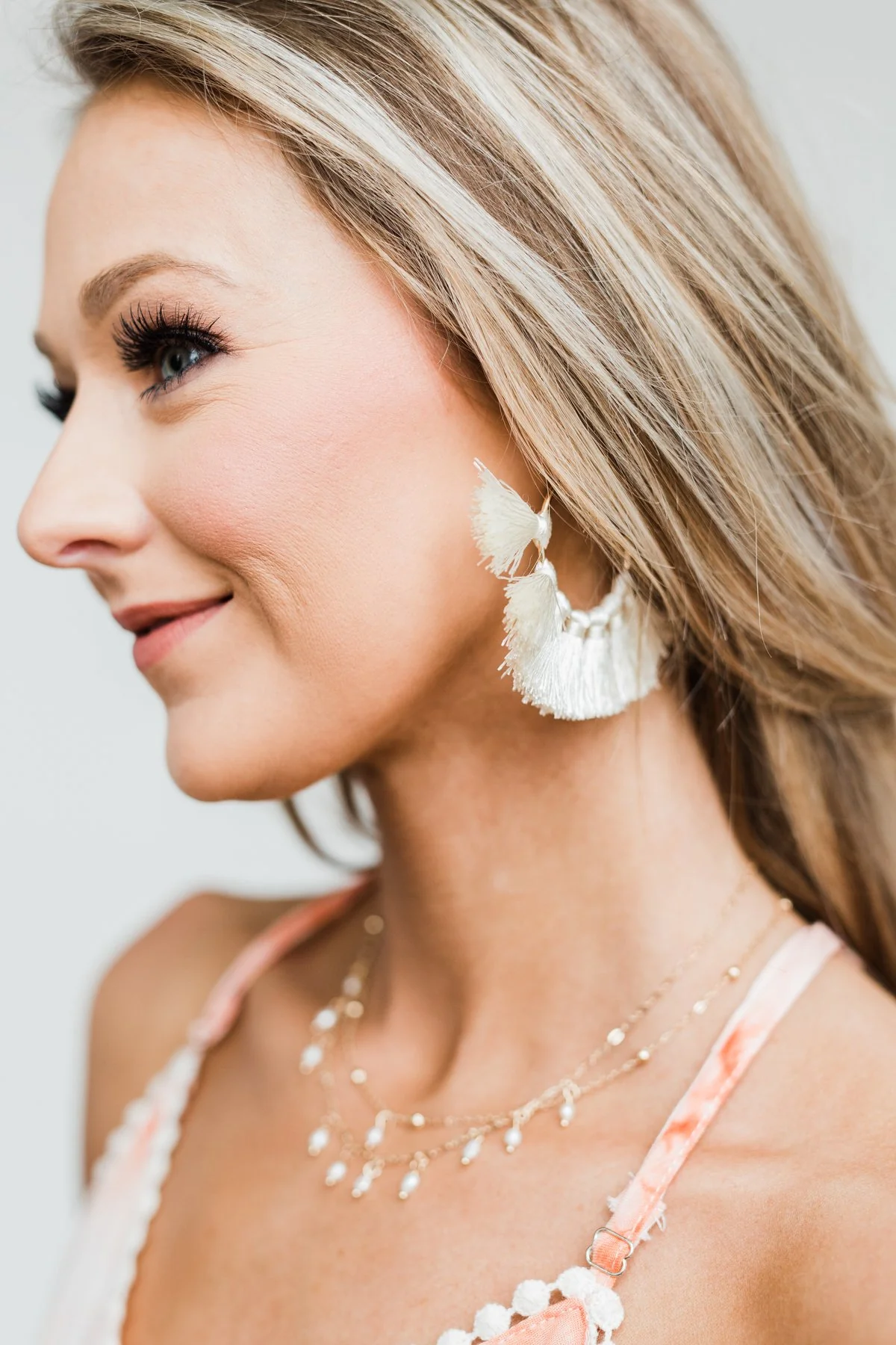 Tassel Gold Hoop Earrings- Ivory - Image 2