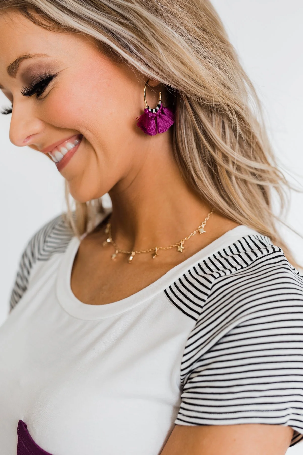 Tassel Half-Hoop Earrings- Magenta - Image 2