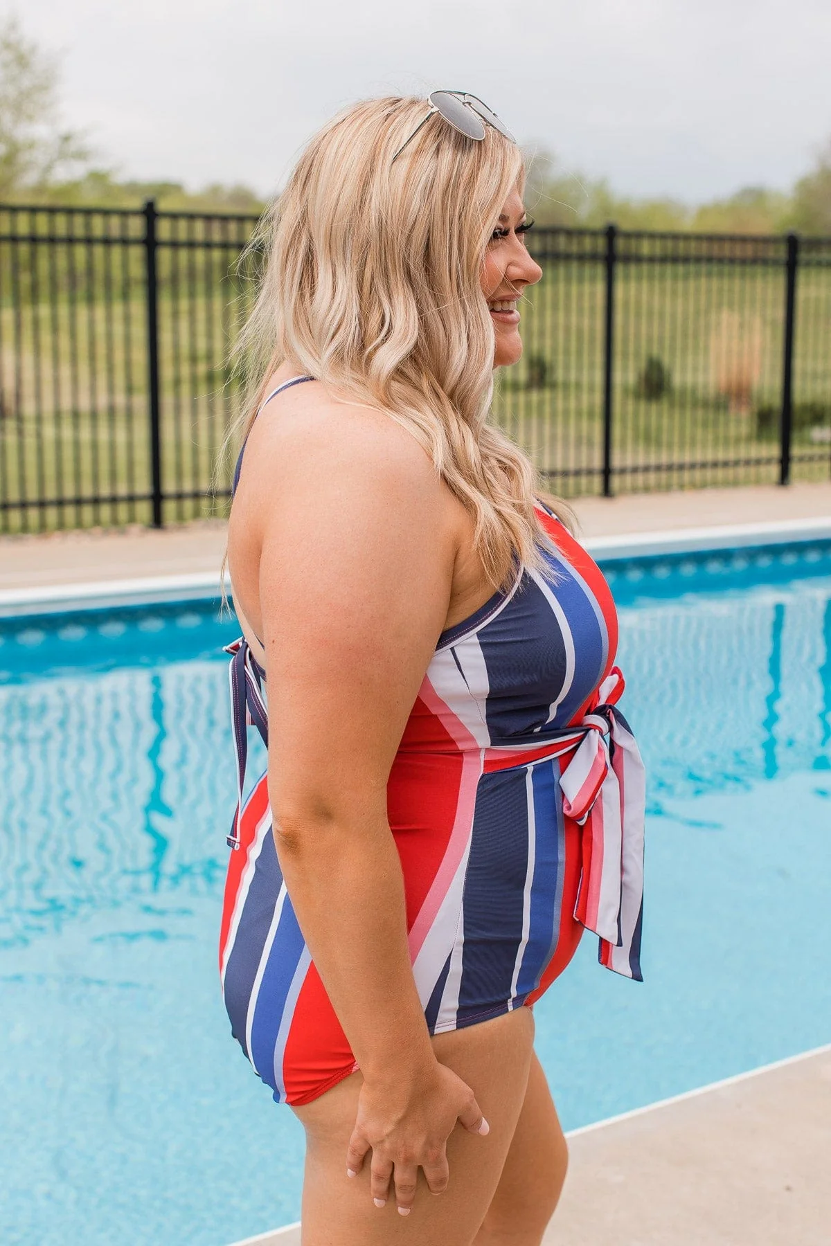 Taste Of Summer Striped One-Piece Swimsuit- Red, White, & Blue - Image 8