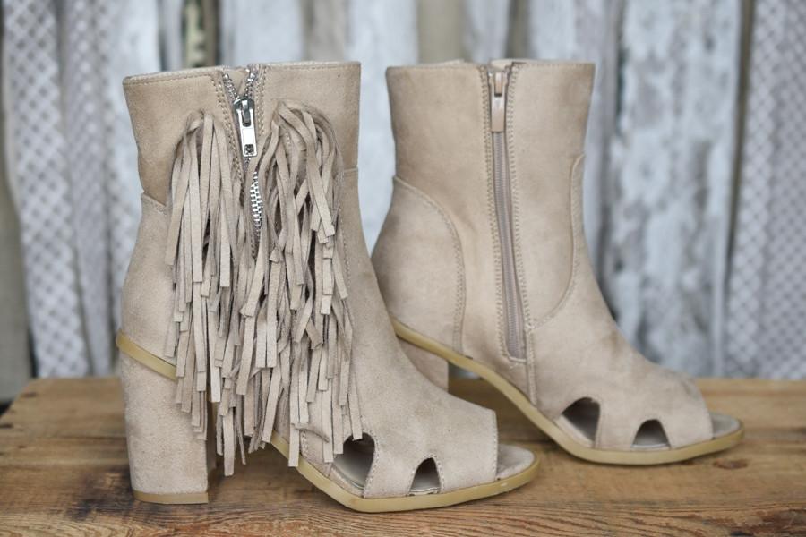 Taupe Fringe Booties - Image 2