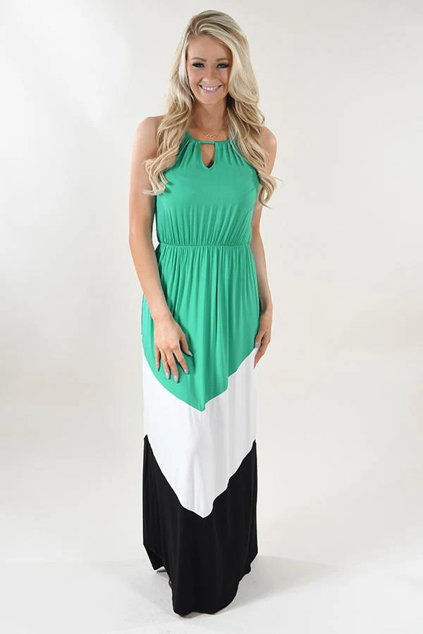Teal Color Block Maxi Dress