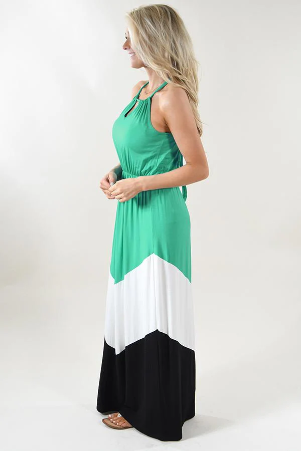 Teal Color Block Maxi Dress - Image 5