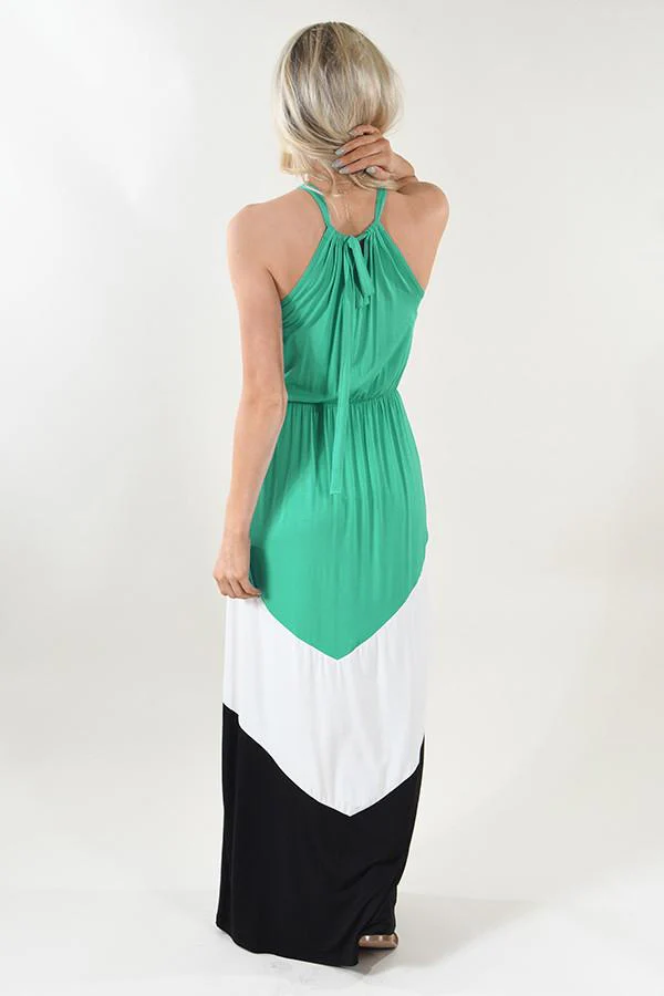 Teal Color Block Maxi Dress - Image 6