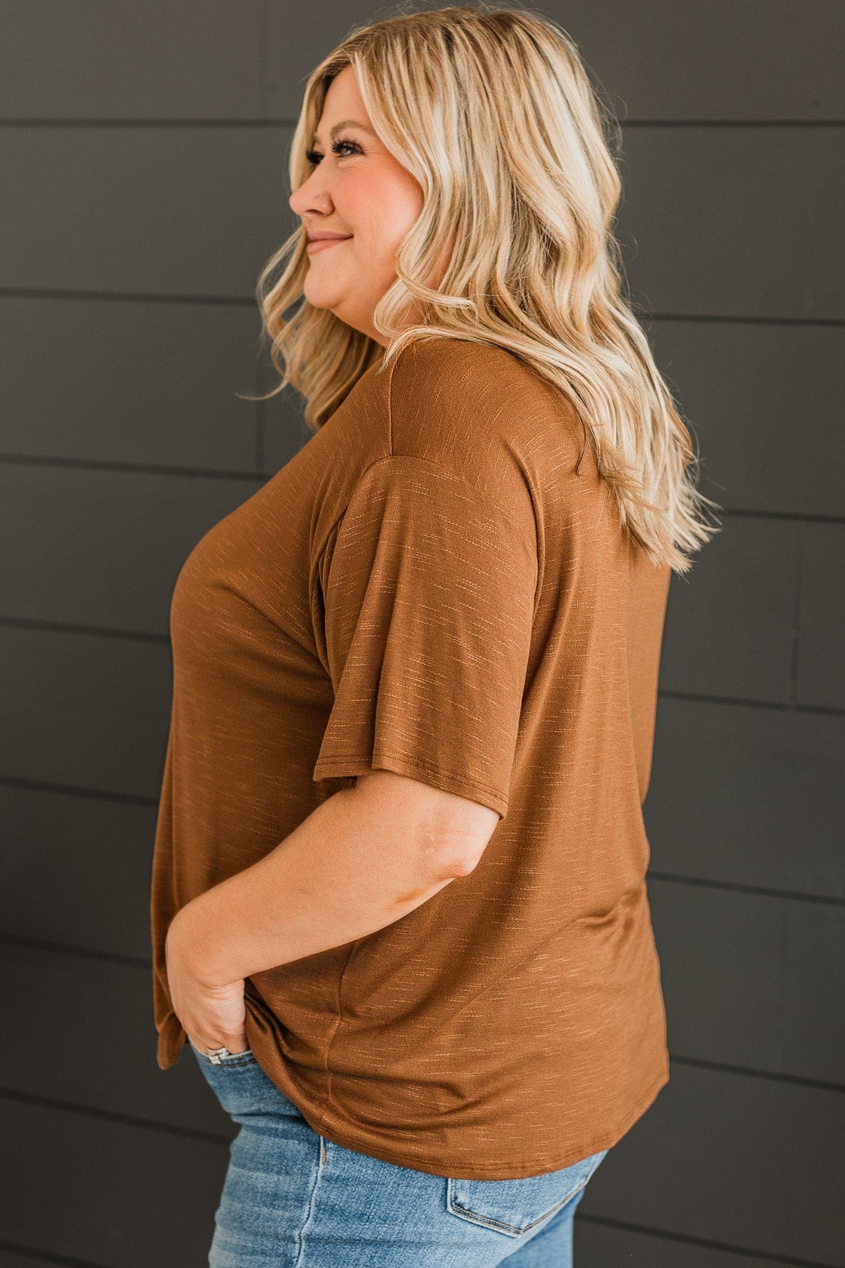 Tearing Down Boundaries Knit Top- Dark Camel - Image 5