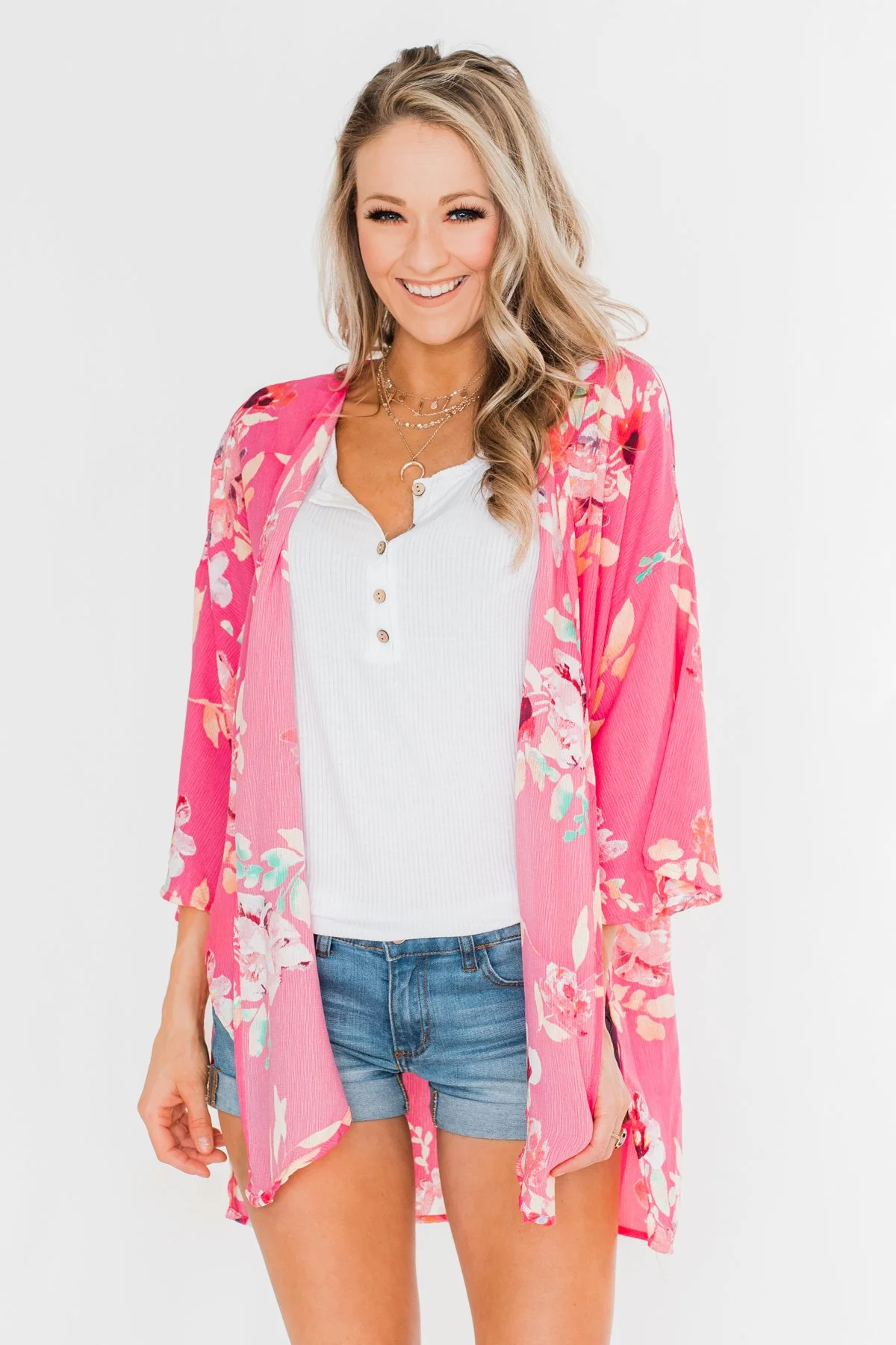Tell Me About It Floral Kimono- Deep Pink - Image 2