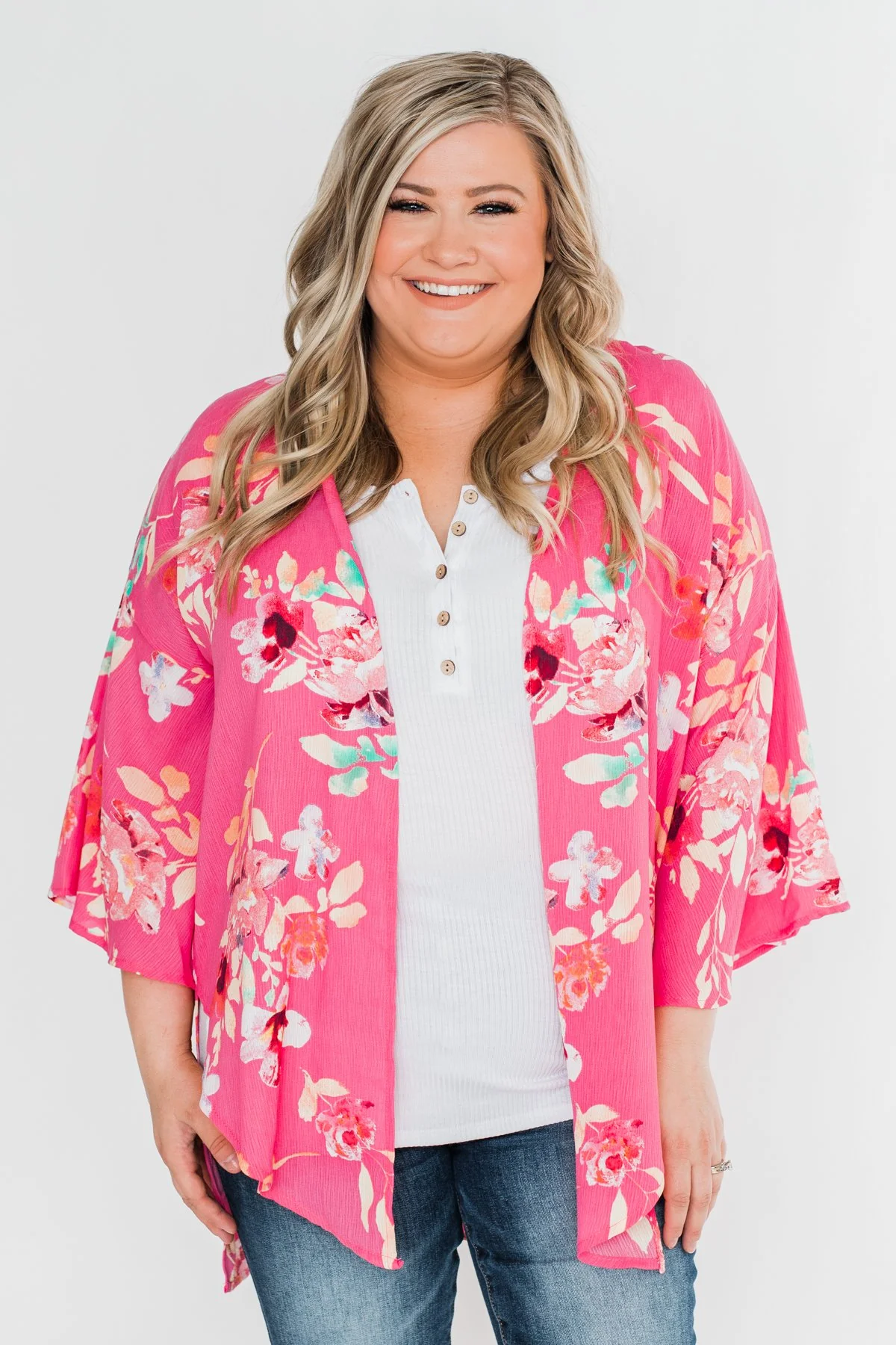 Tell Me About It Floral Kimono- Deep Pink - Image 3