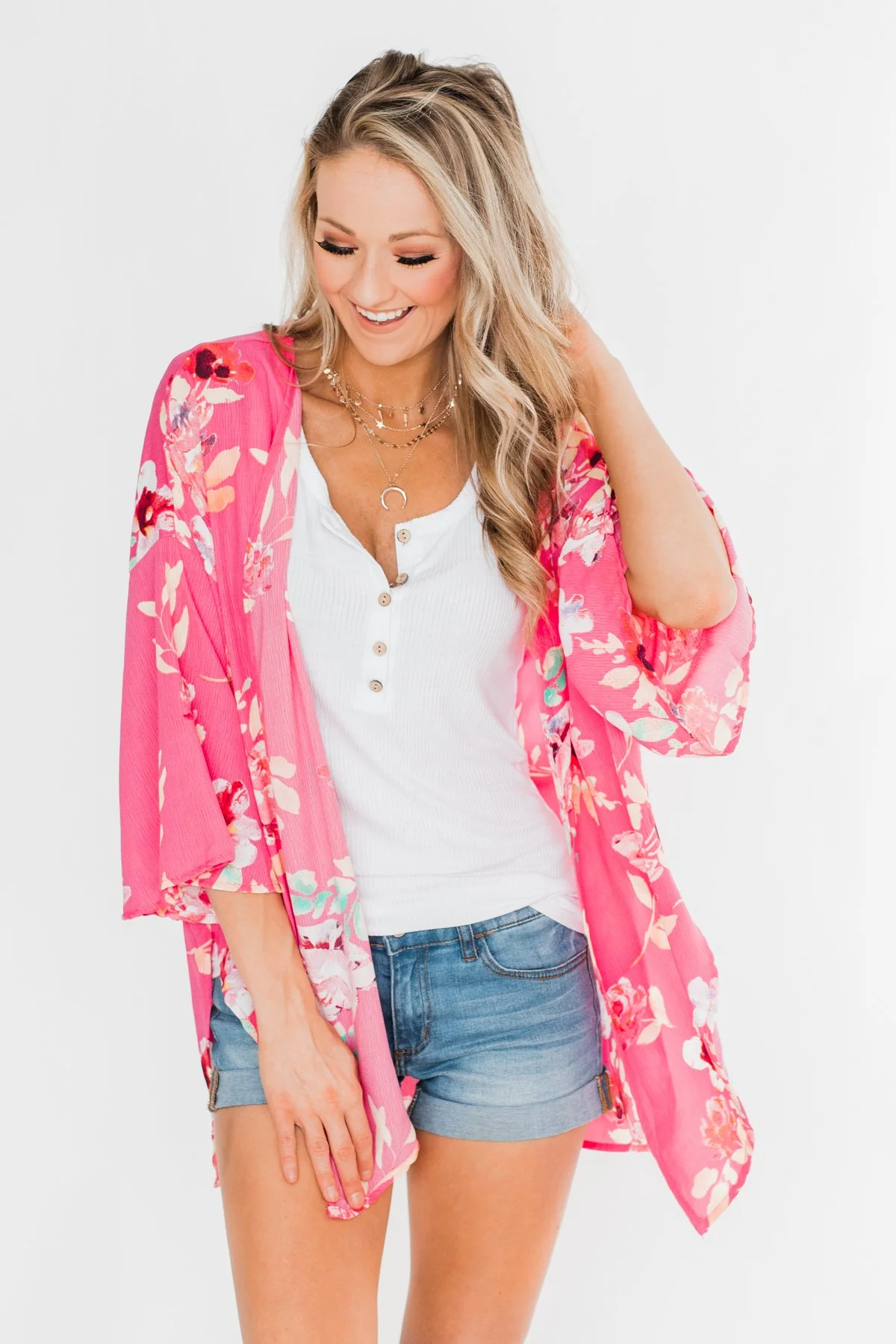 Tell Me About It Floral Kimono- Deep Pink - Image 4
