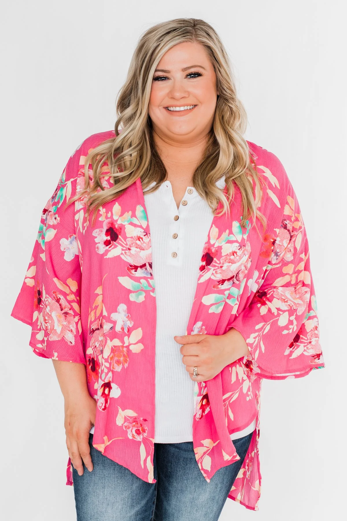 Tell Me About It Floral Kimono- Deep Pink - Image 5