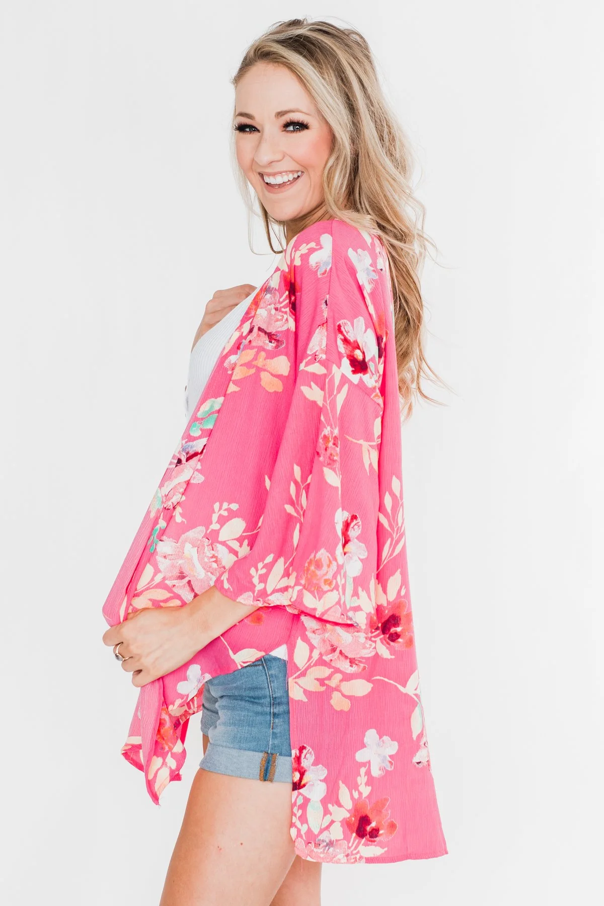 Tell Me About It Floral Kimono- Deep Pink - Image 6