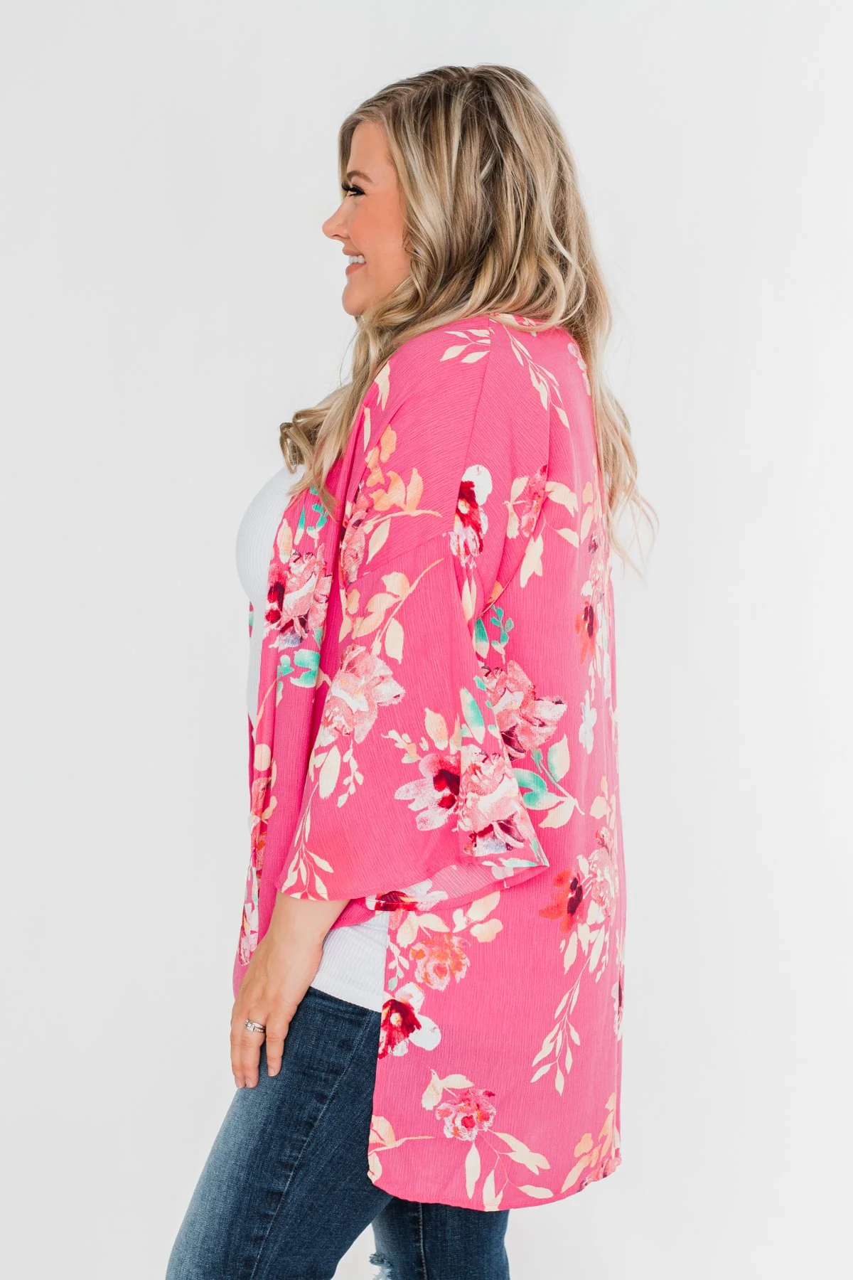 Tell Me About It Floral Kimono- Deep Pink - Image 7