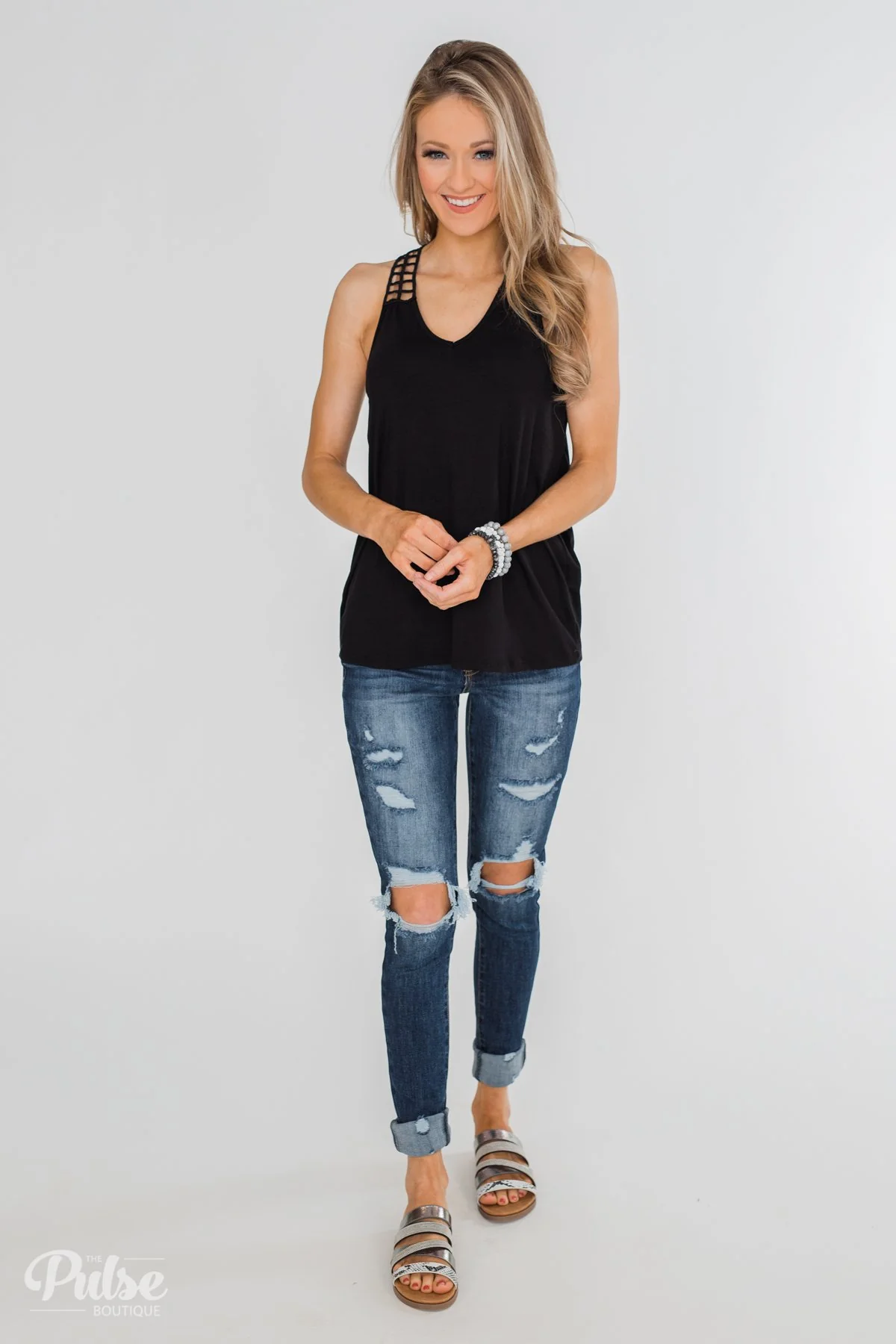 Tell Me Again Crochet Knit Tank Top- Black - Image 10