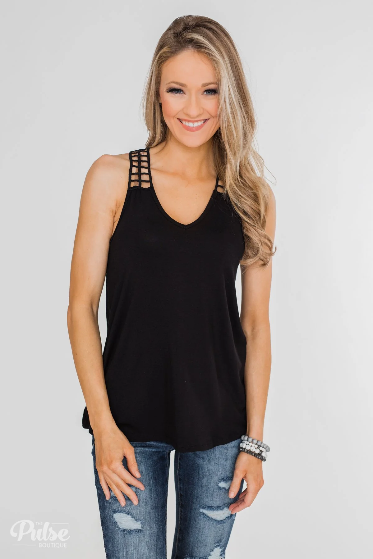 Tell Me Again Crochet Knit Tank Top- Black - Image 12