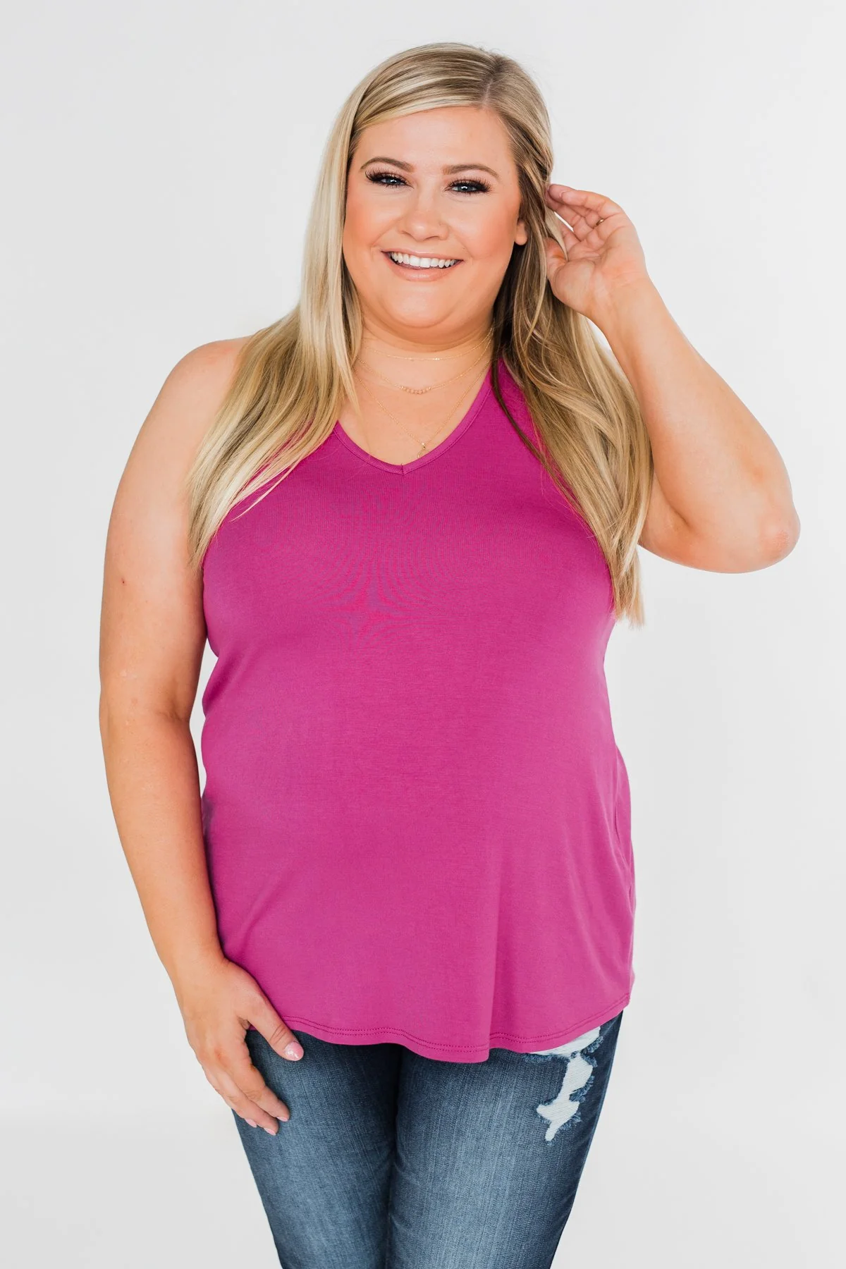 Tell Me Again Crochet Knit Tank Top- Magenta - Image 6