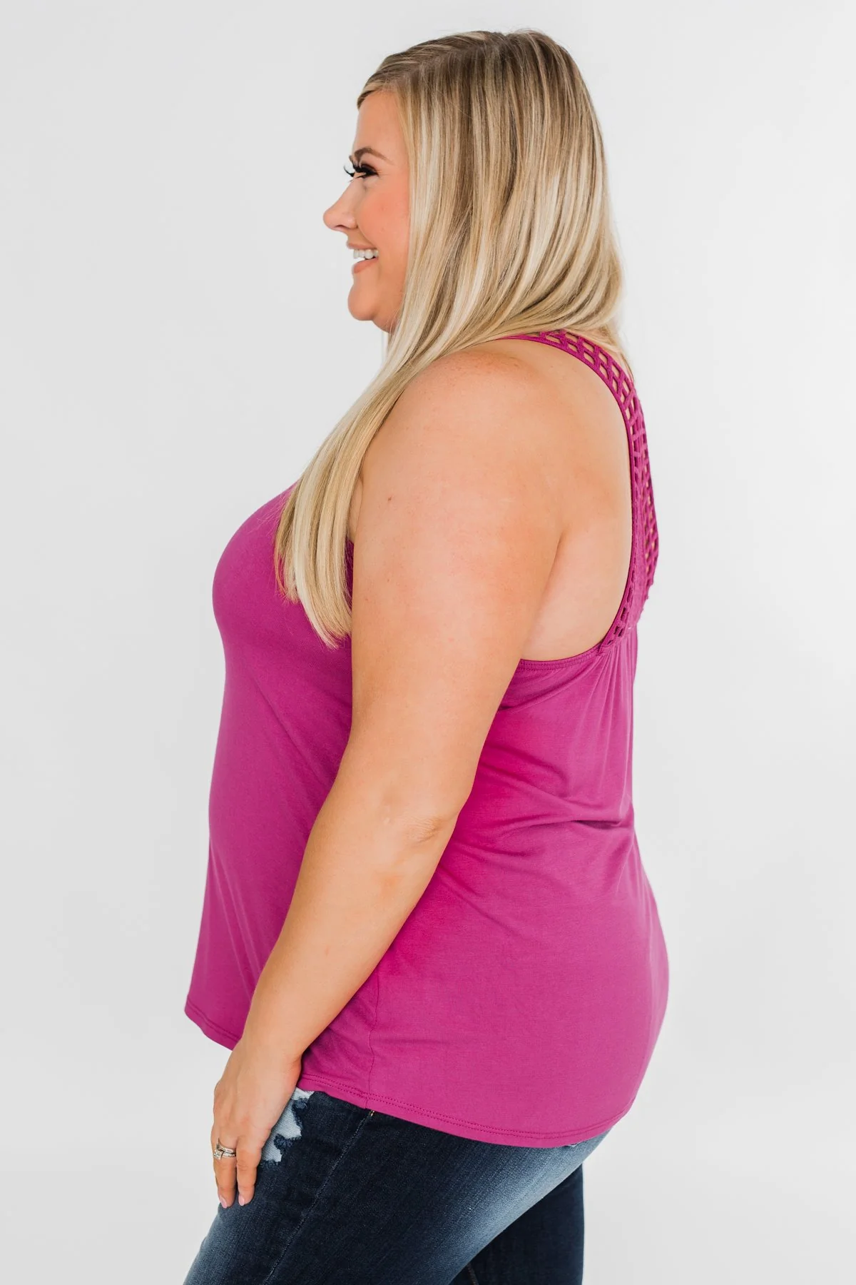 Tell Me Again Crochet Knit Tank Top- Magenta - Image 8