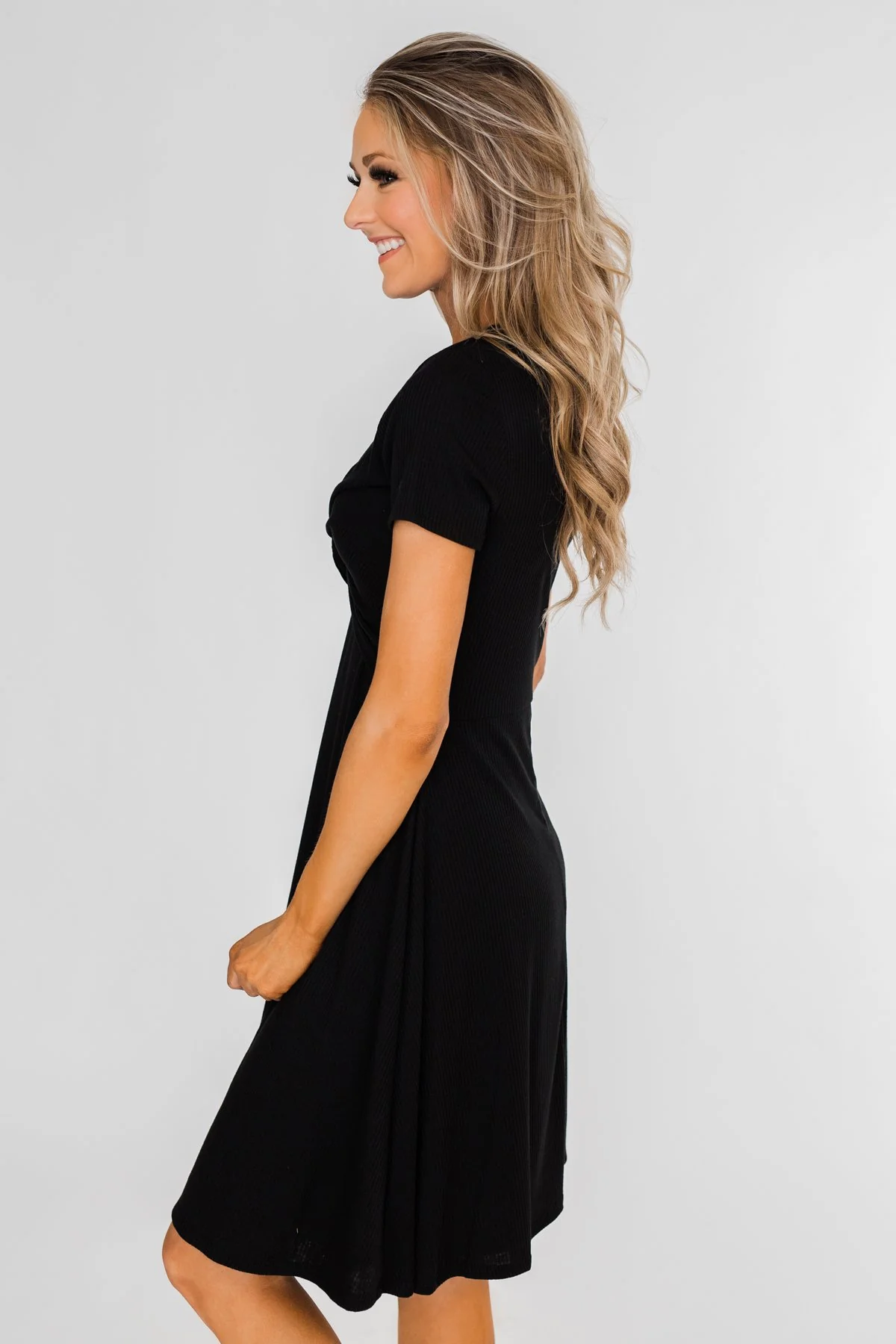 Tell Me More Front Knot Dress- Black - Image 11