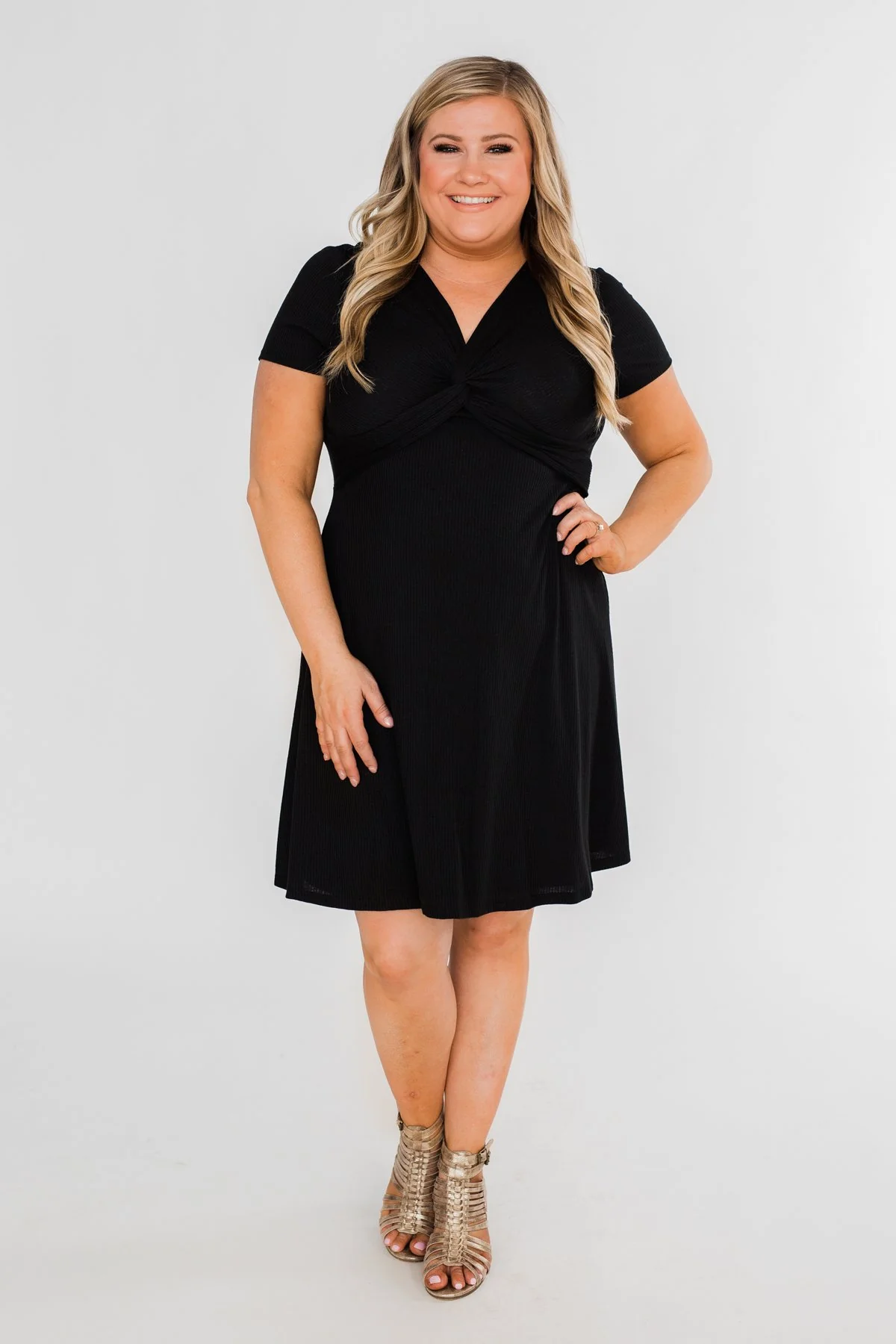 Tell Me More Front Knot Dress- Black - Image 4