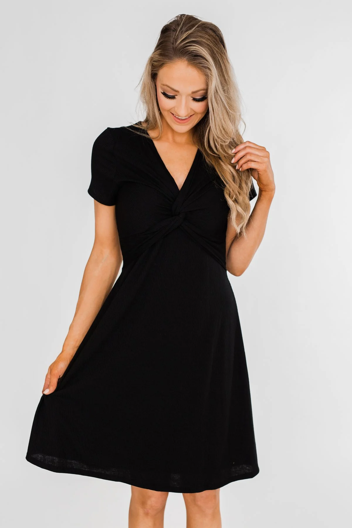 Tell Me More Front Knot Dress- Black - Image 7
