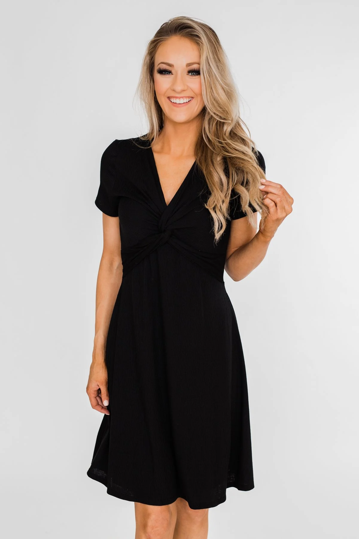 Tell Me More Front Knot Dress- Black - Image 9