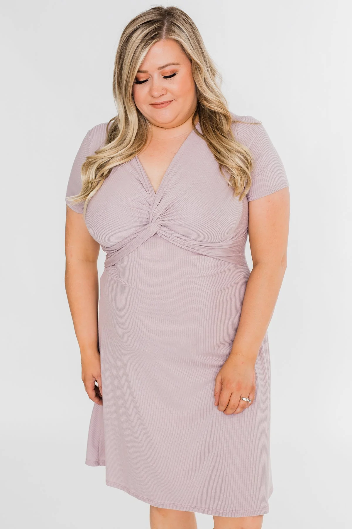 Tell Me More Front Knot Dress- Mauve - Image 11