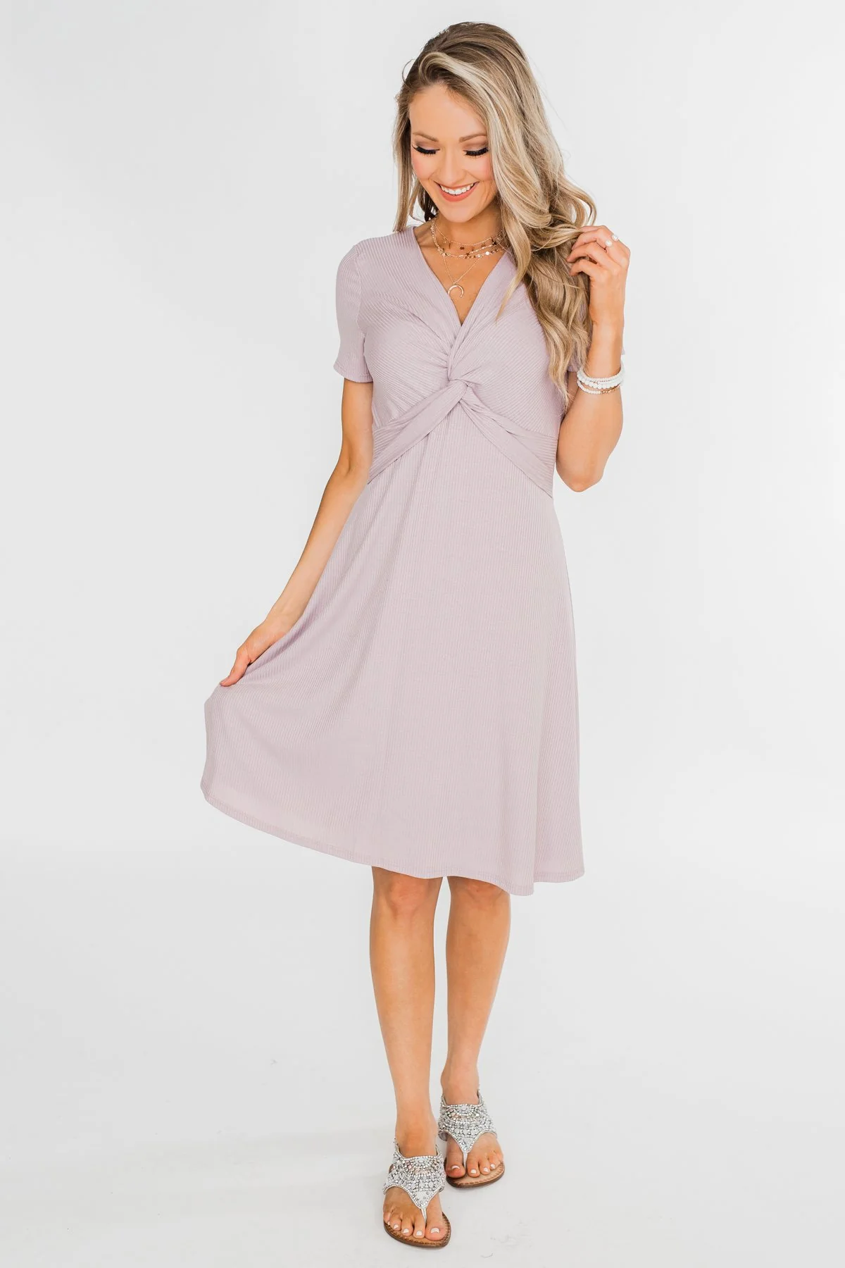 Tell Me More Front Knot Dress- Mauve - Image 12