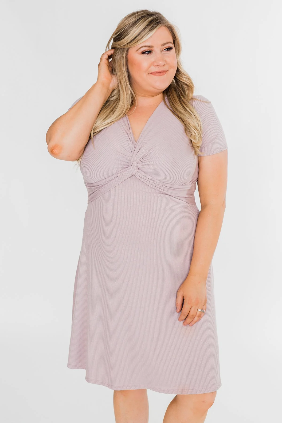 Tell Me More Front Knot Dress- Mauve - Image 13