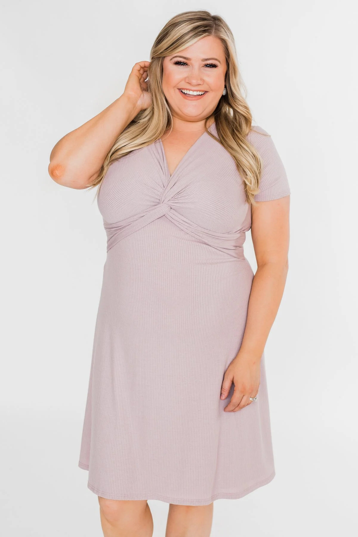 Tell Me More Front Knot Dress- Mauve - Image 14