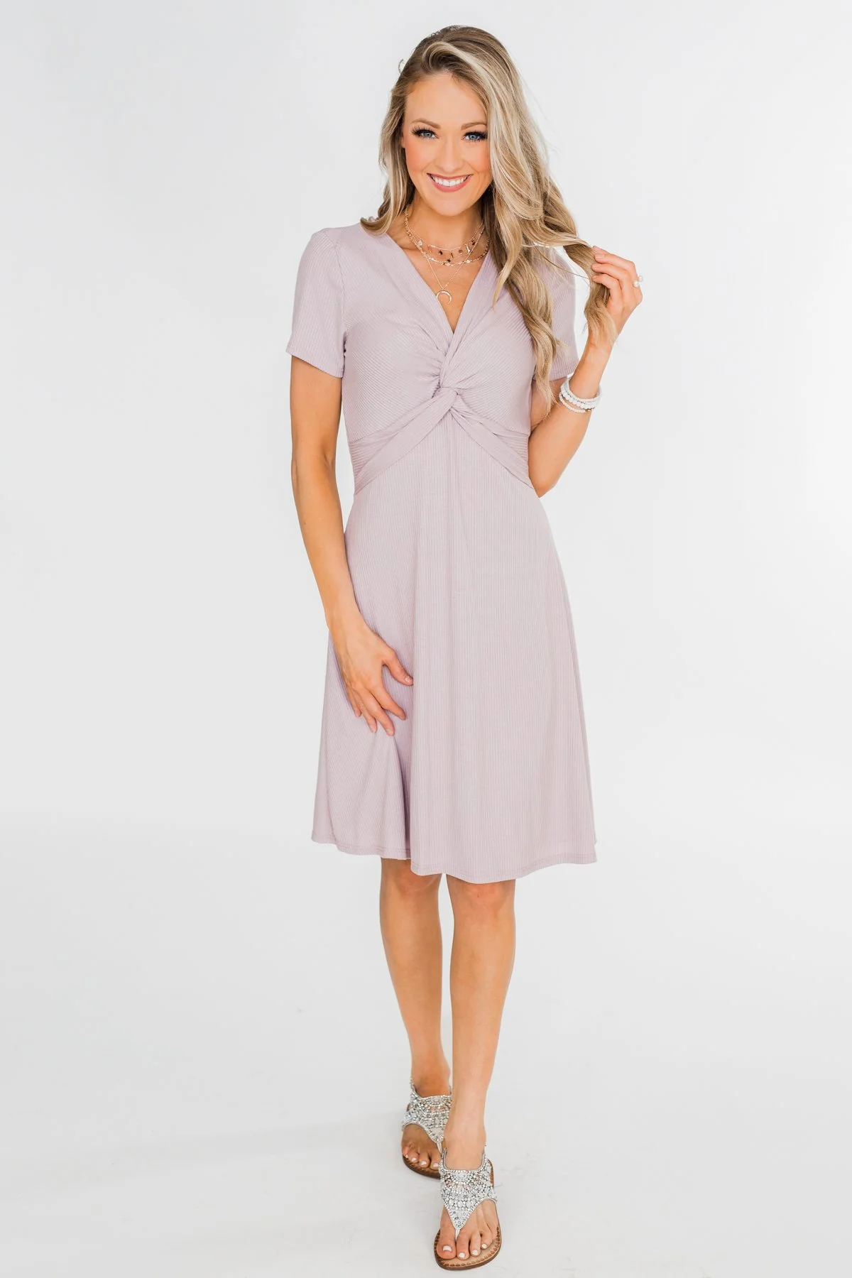Tell Me More Front Knot Dress- Mauve - Image 3