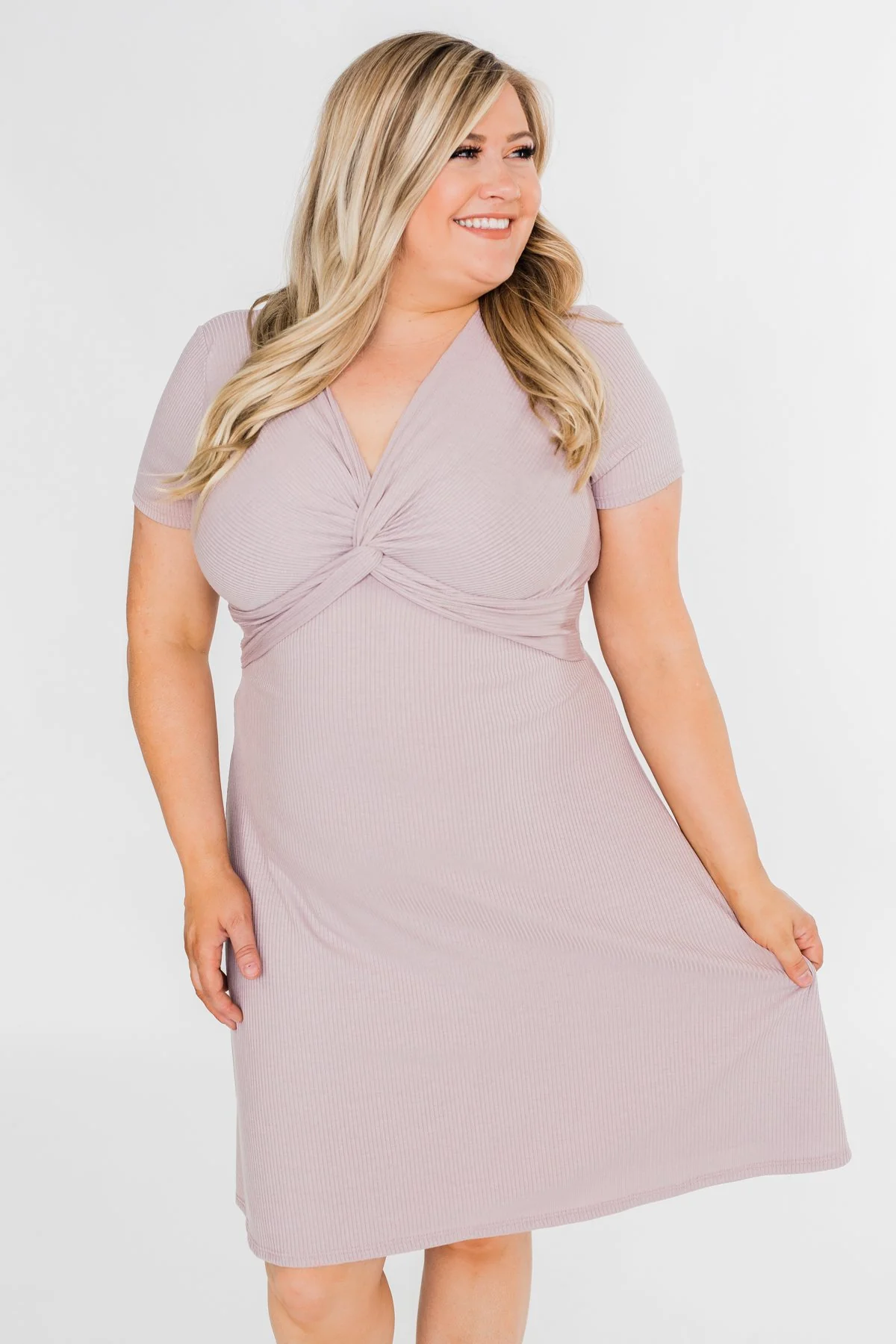 Tell Me More Front Knot Dress- Mauve - Image 4