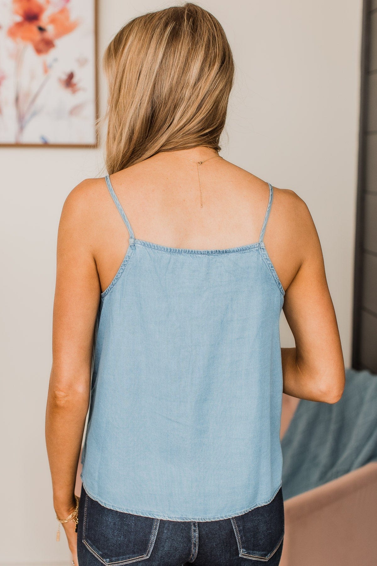 Tell Me What's Mine Chambray Tank Top- Denim - Image 4