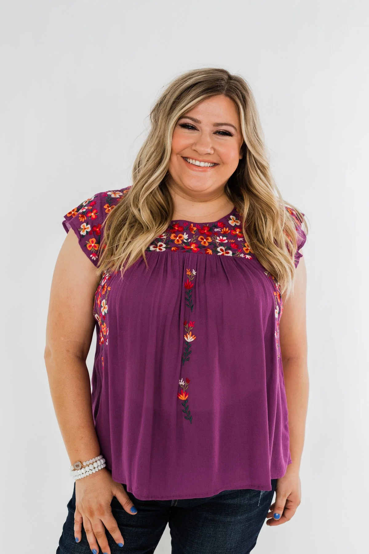 Tell Me You Love Me Embroidered Floral Top- Magenta - Image 2