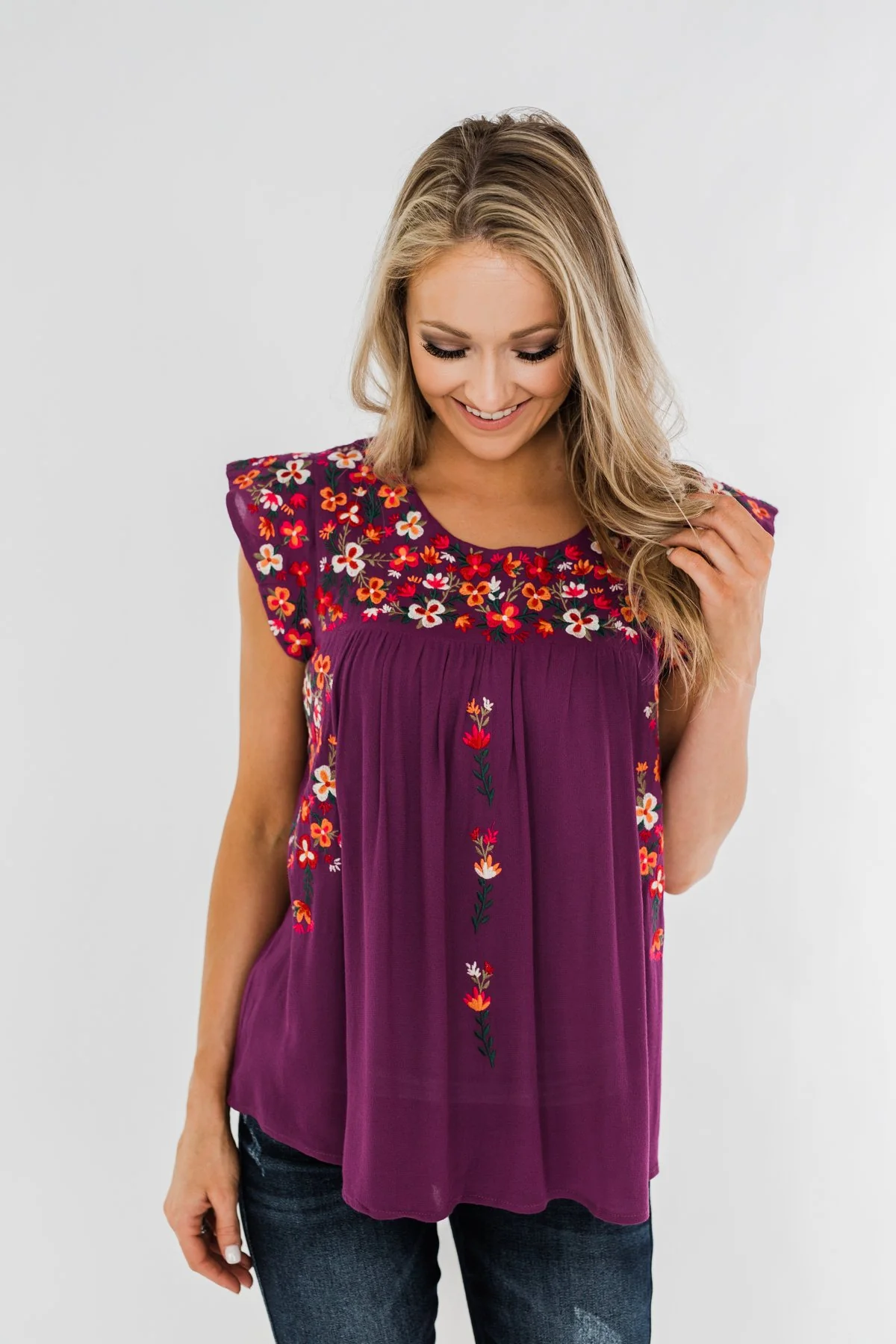 Tell Me You Love Me Embroidered Floral Top- Magenta - Image 5
