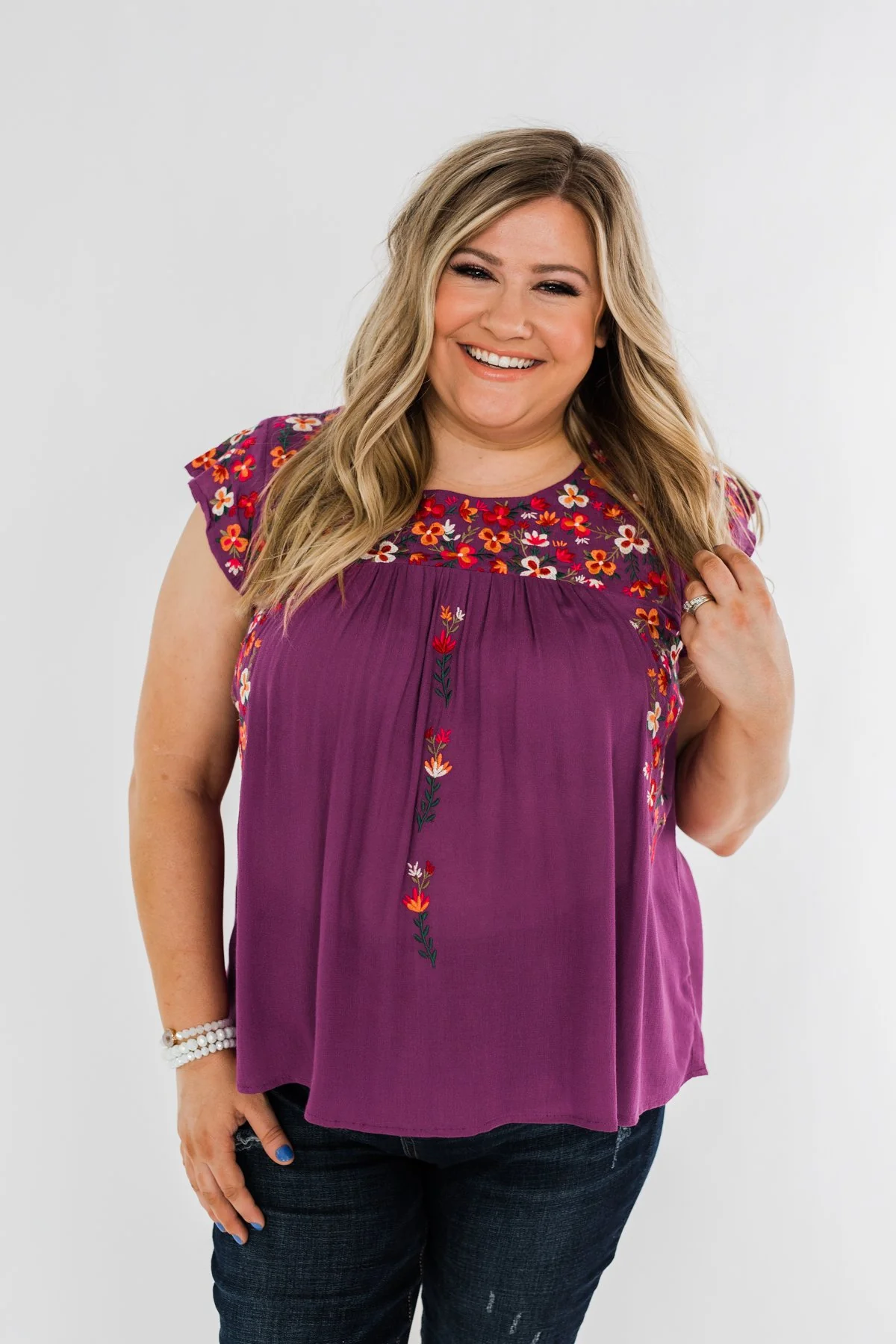Tell Me You Love Me Embroidered Floral Top- Magenta - Image 6