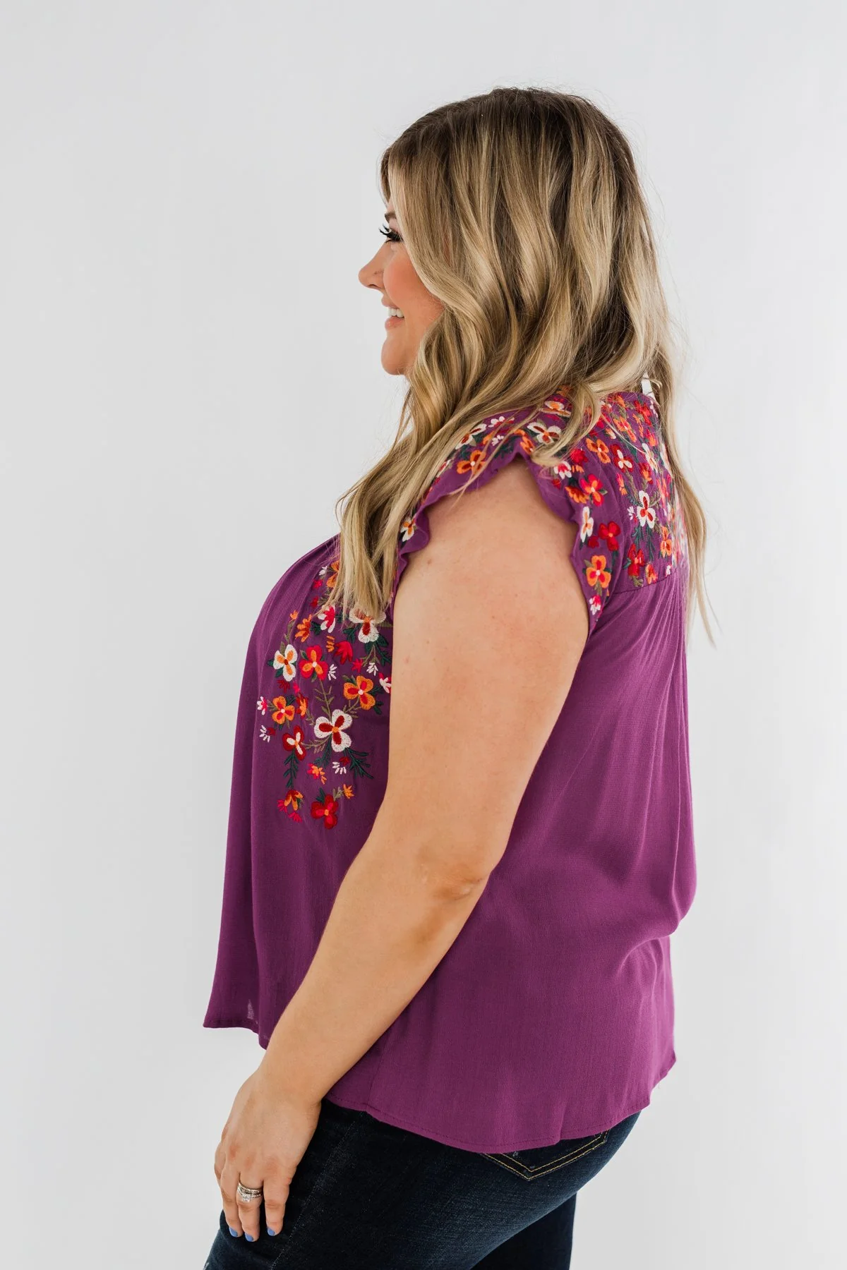 Tell Me You Love Me Embroidered Floral Top- Magenta - Image 8