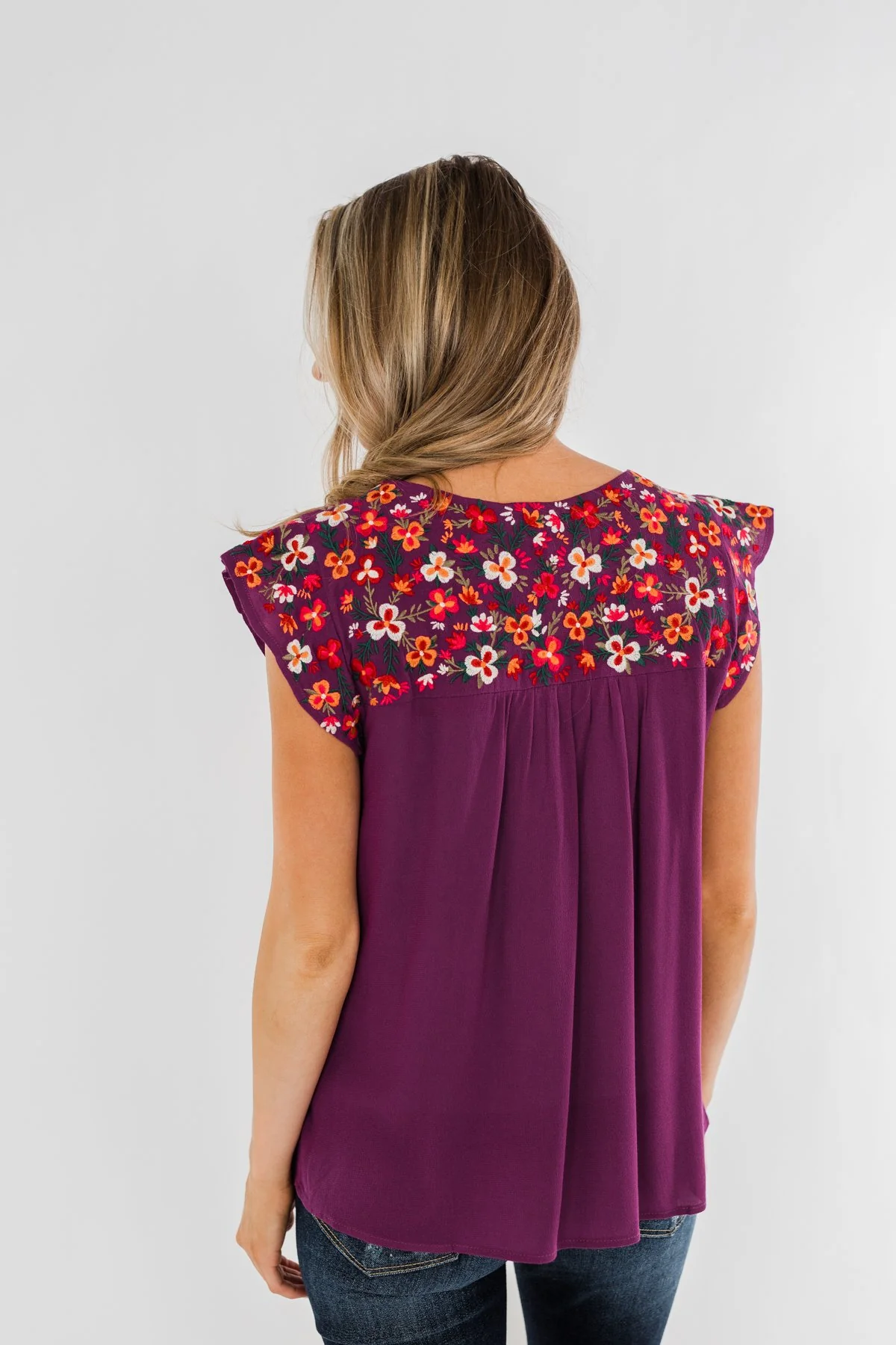 Tell Me You Love Me Embroidered Floral Top- Magenta - Image 9