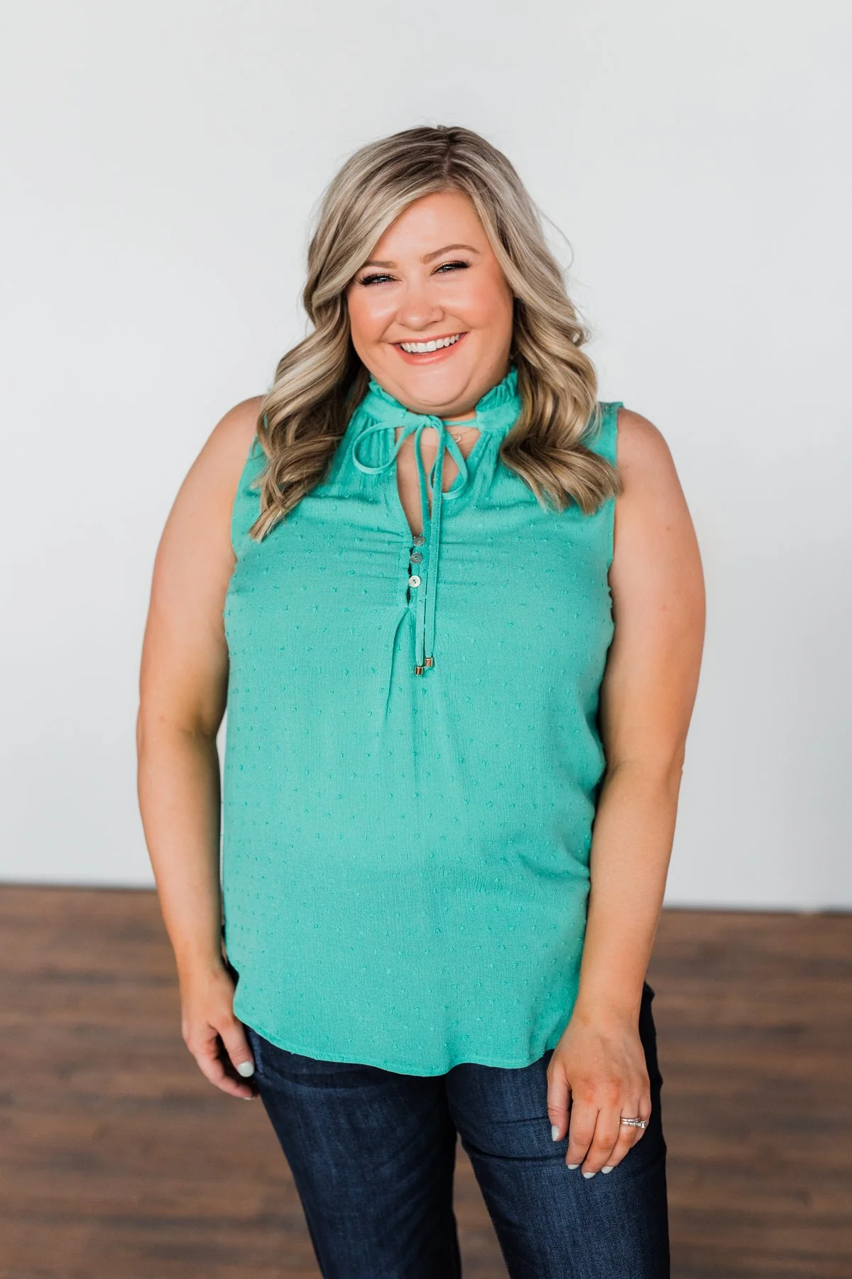 Tell My Story Neck Tie Tank Top- Dark Mint - Image 2