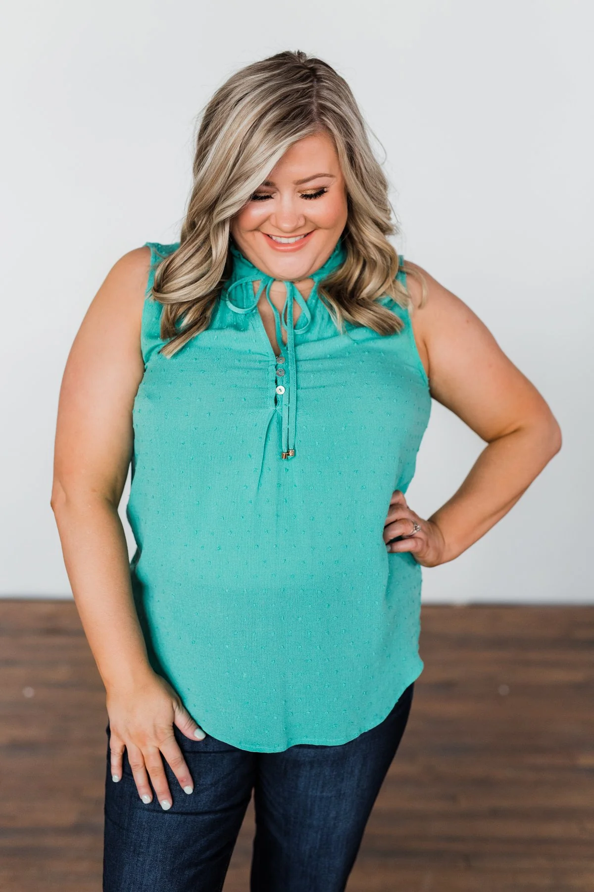 Tell My Story Neck Tie Tank Top- Dark Mint - Image 8