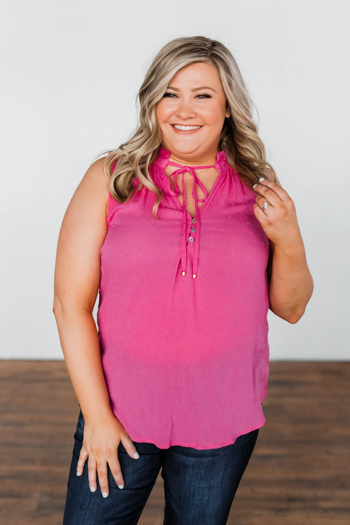 Tell My Story Neck Tie Tank Top- Hot Pink - Image 2