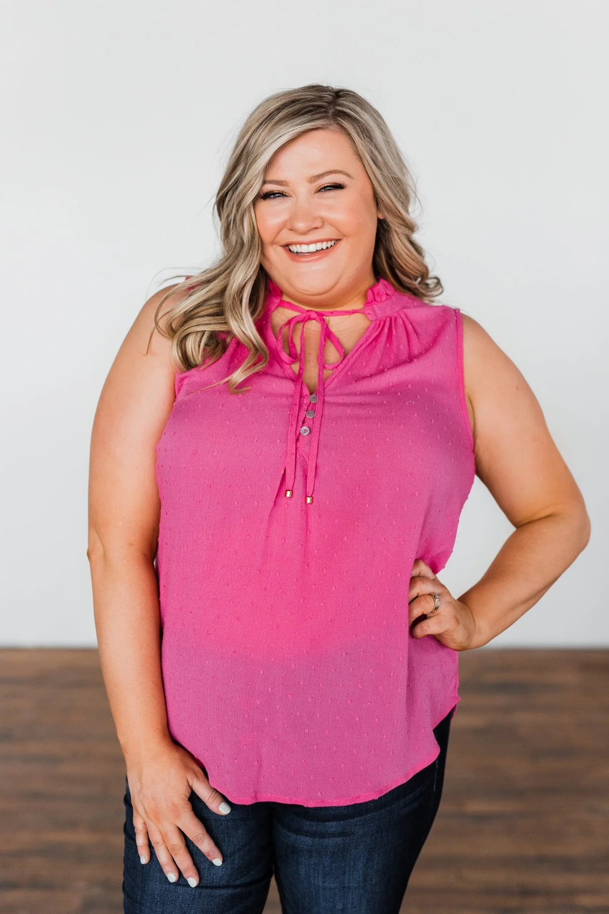 Tell My Story Neck Tie Tank Top- Hot Pink - Image 4