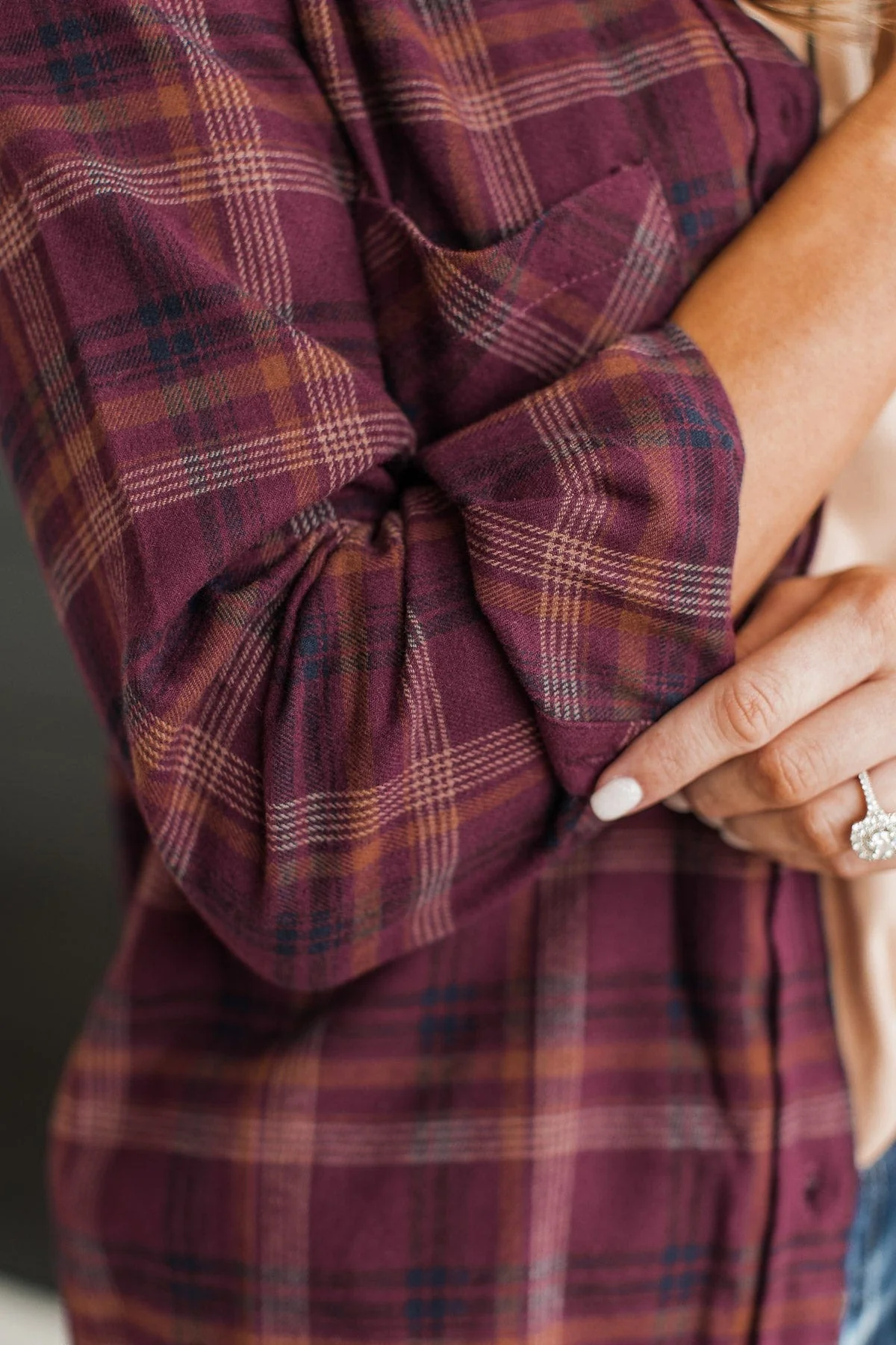 Tell You Everything Plaid Button Top- Plum - Image 3