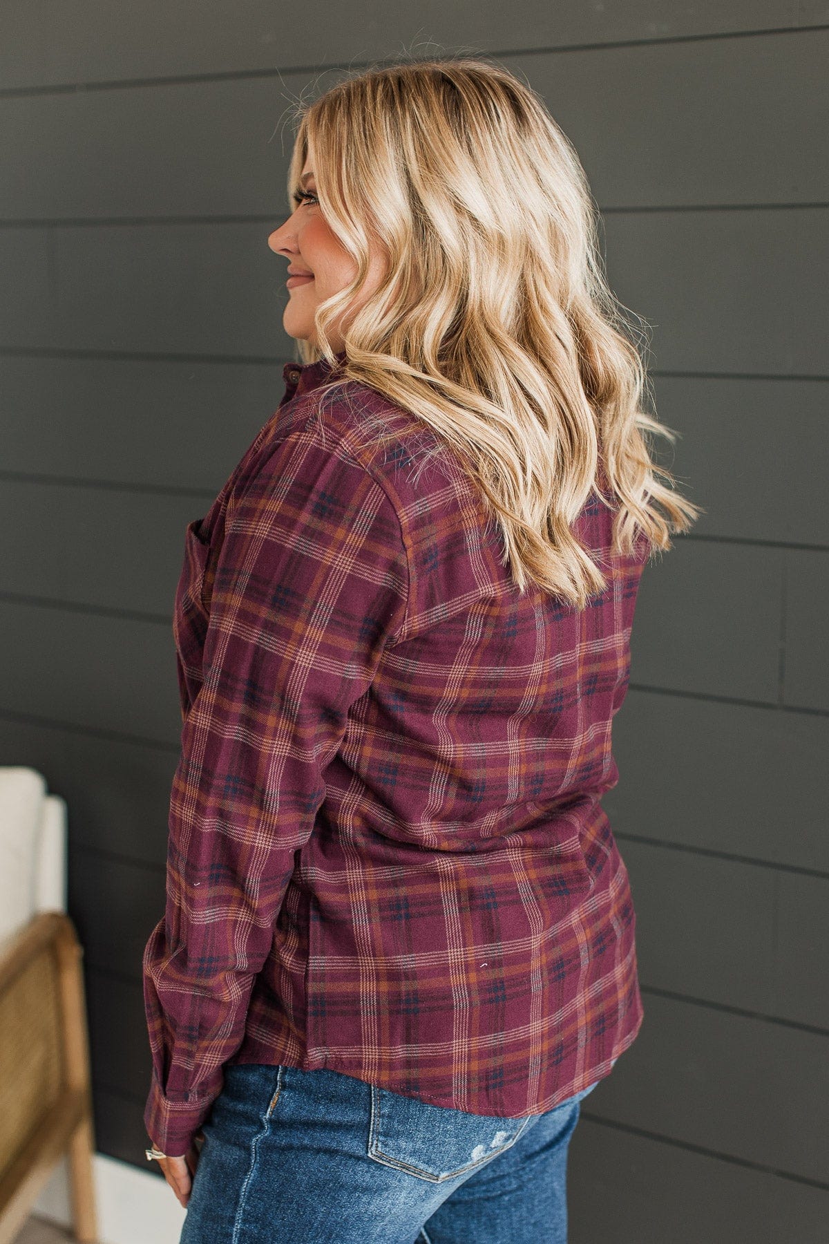 Tell You Everything Plaid Button Top- Plum - Image 5
