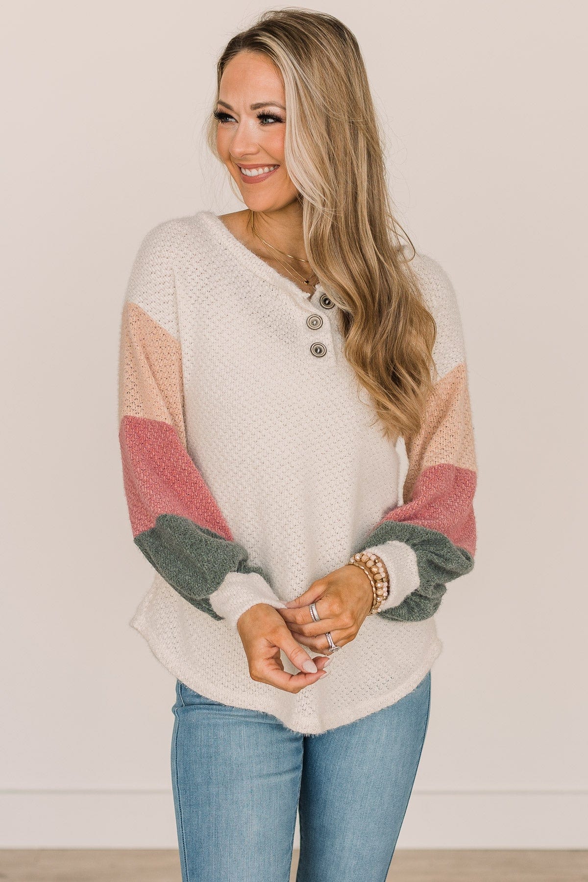 Tell Your Story Button Knit Top- Cream - Image 2