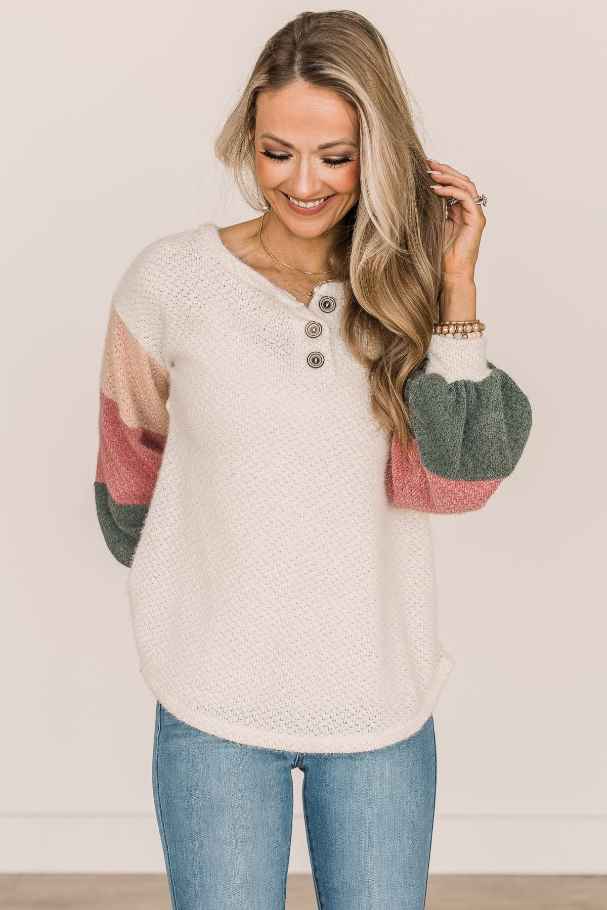 Tell Your Story Button Knit Top- Cream - Image 4