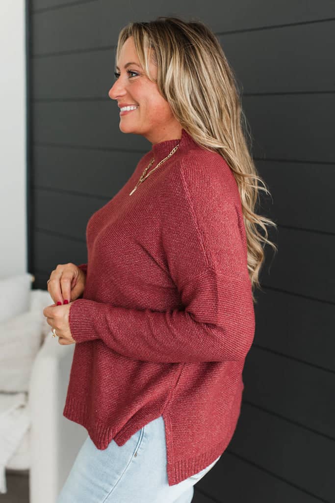 Telling My Story Mock Neck Sweater- Brick Red - Image 6
