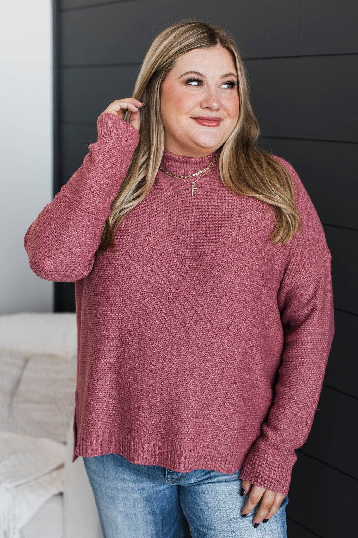 Telling My Story Mock Neck Sweater- Dark Rose - Image 4