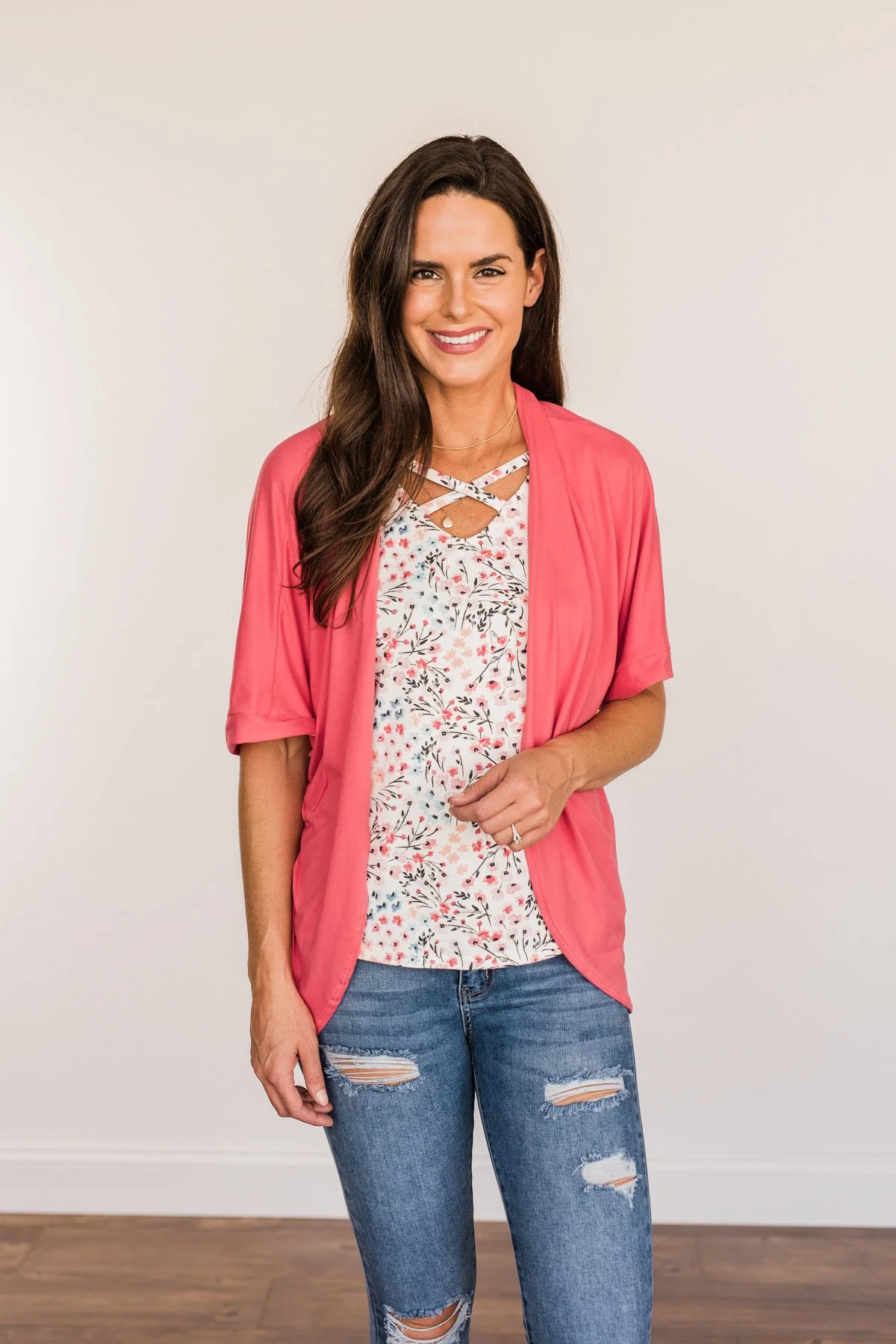 Tender Moments Short Sleeve Kimono- Deep Coral - Image 10