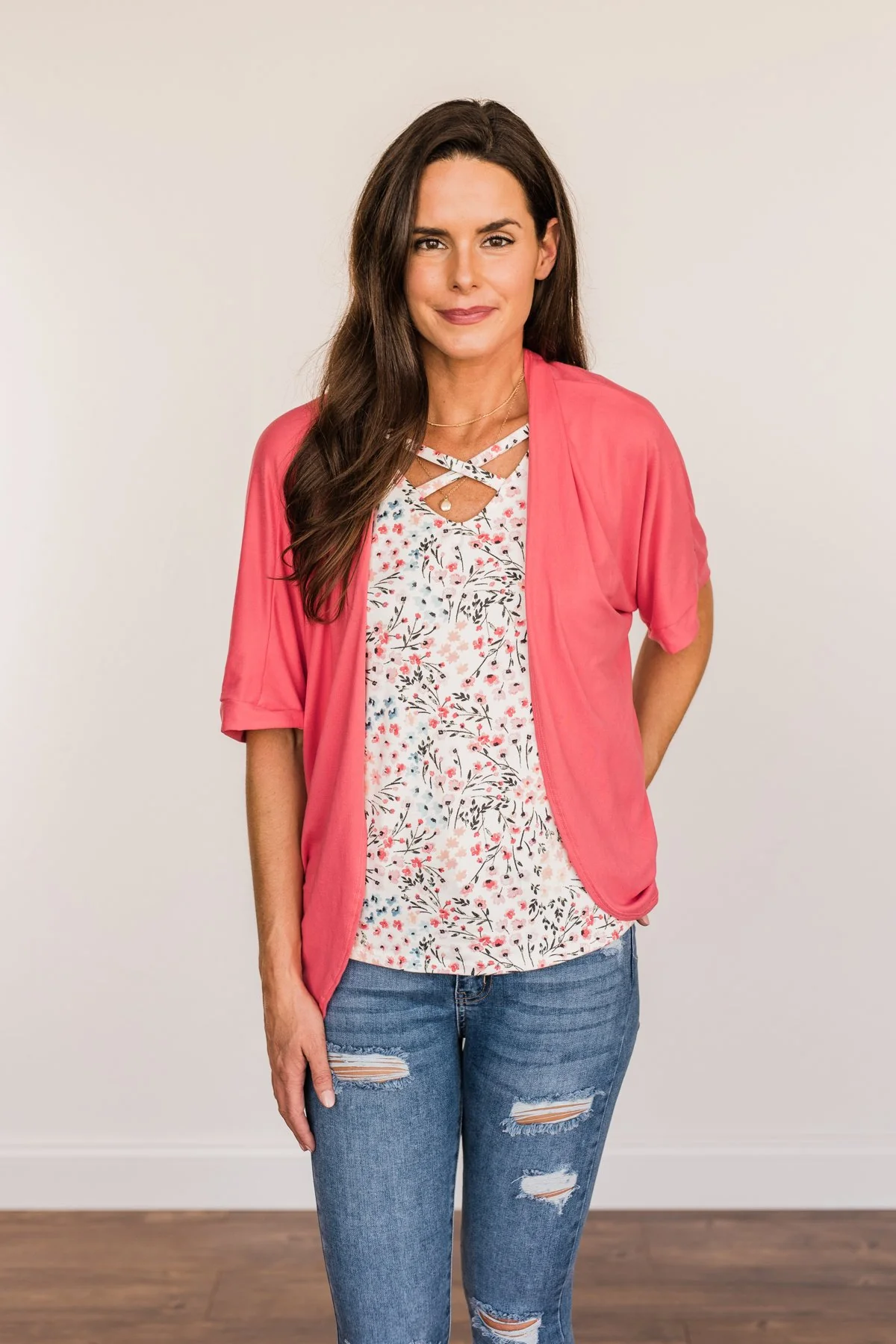 Tender Moments Short Sleeve Kimono- Deep Coral - Image 12