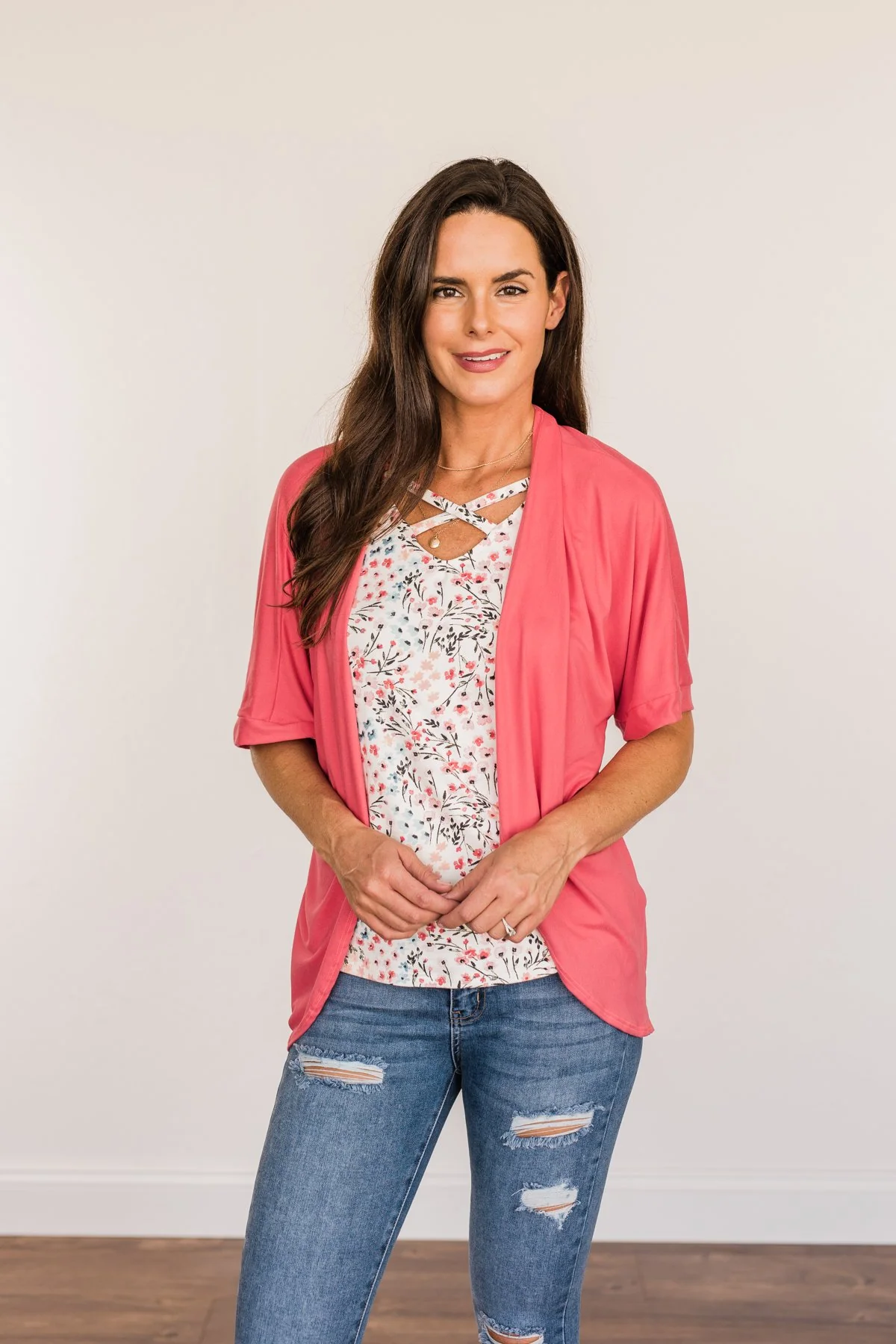 Tender Moments Short Sleeve Kimono- Deep Coral - Image 4