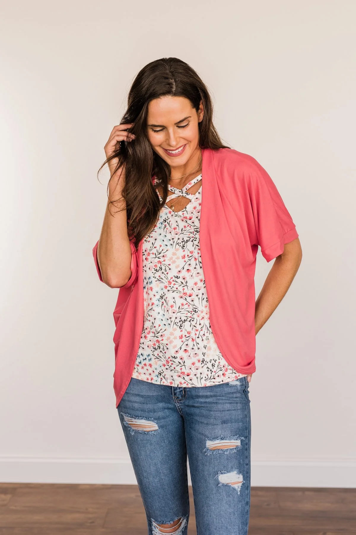 Tender Moments Short Sleeve Kimono- Deep Coral - Image 6