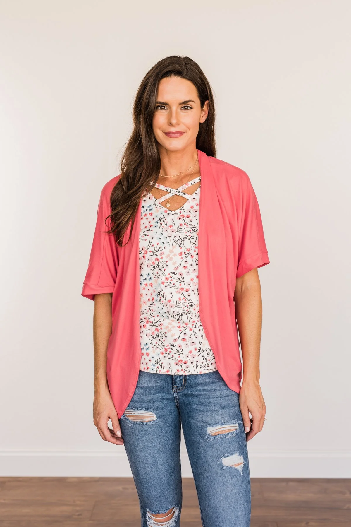Tender Moments Short Sleeve Kimono- Deep Coral - Image 8